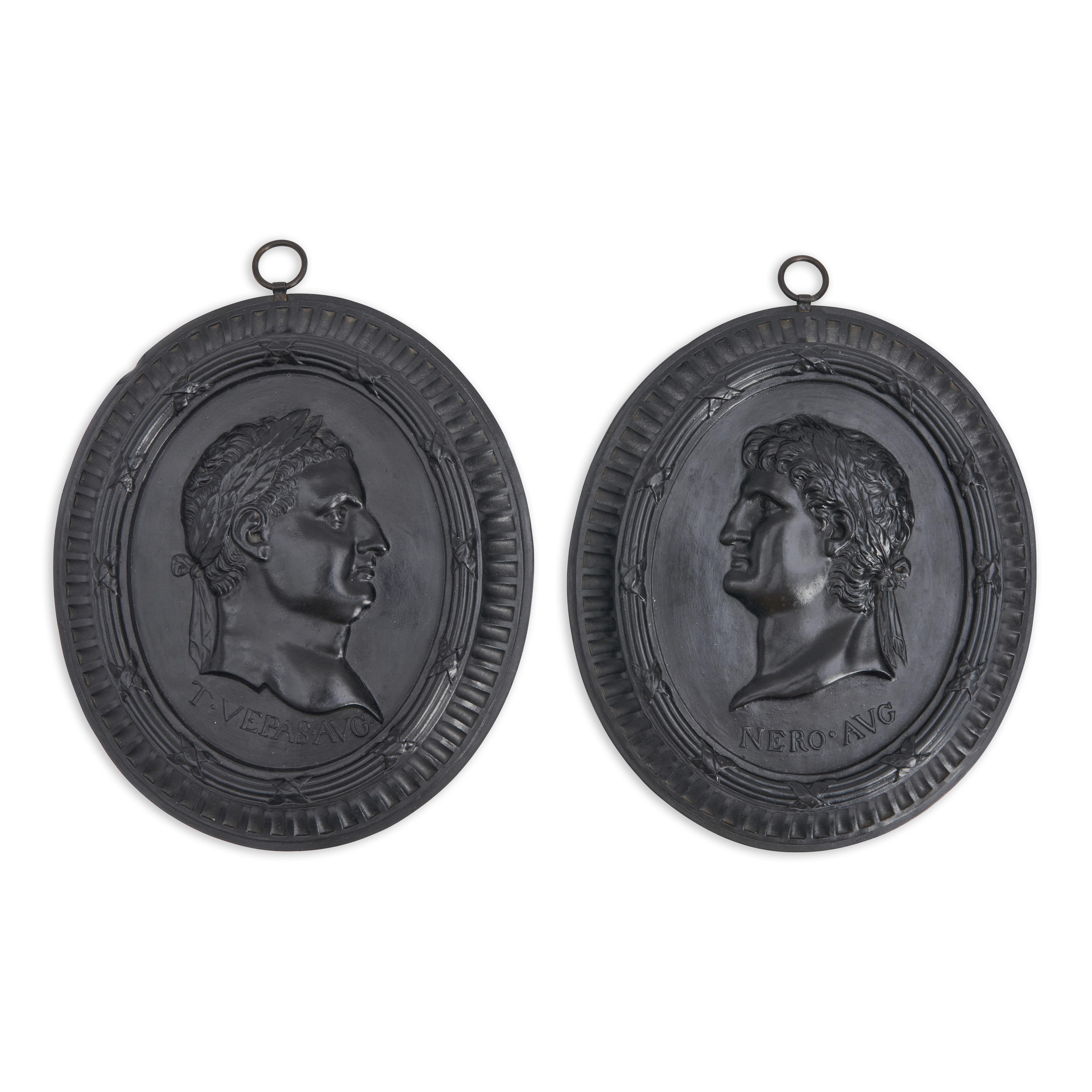 Appraisal: PAIR OF WEDGWOOD BLACK BASALT SELF-FRAMED PORTRAIT PLAQUES England th