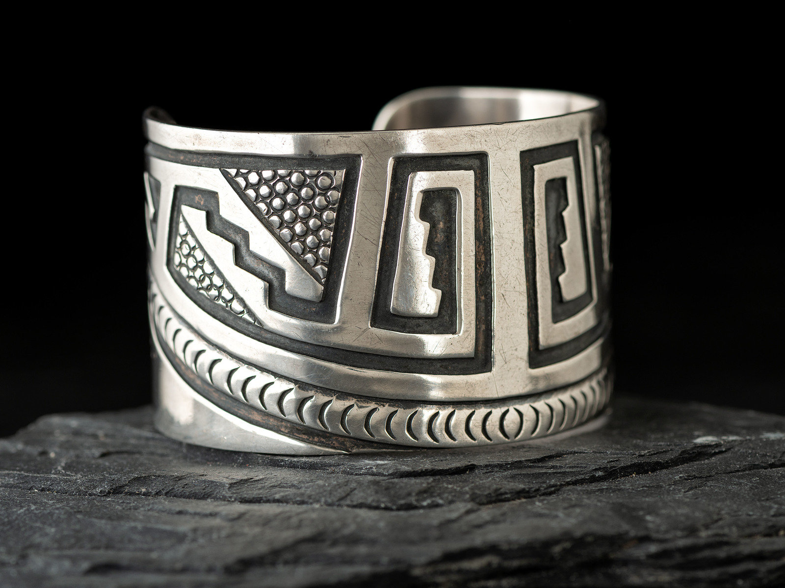 Appraisal: Douglas Holmes Hopi act s- Silver Overlay Cuff Bracelet marked