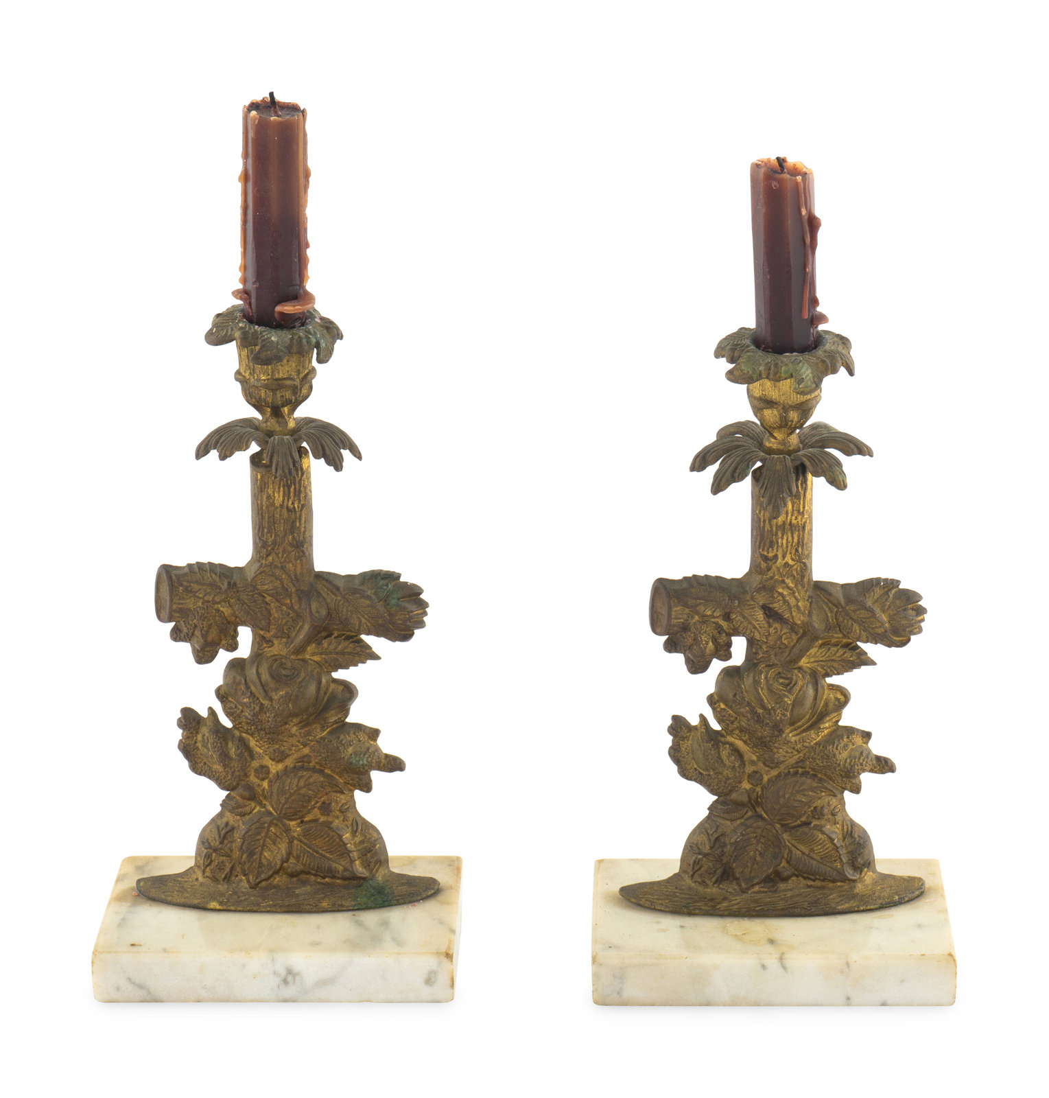 Appraisal: A Pair of Gilt Metal Candlesticks th Century Height inches