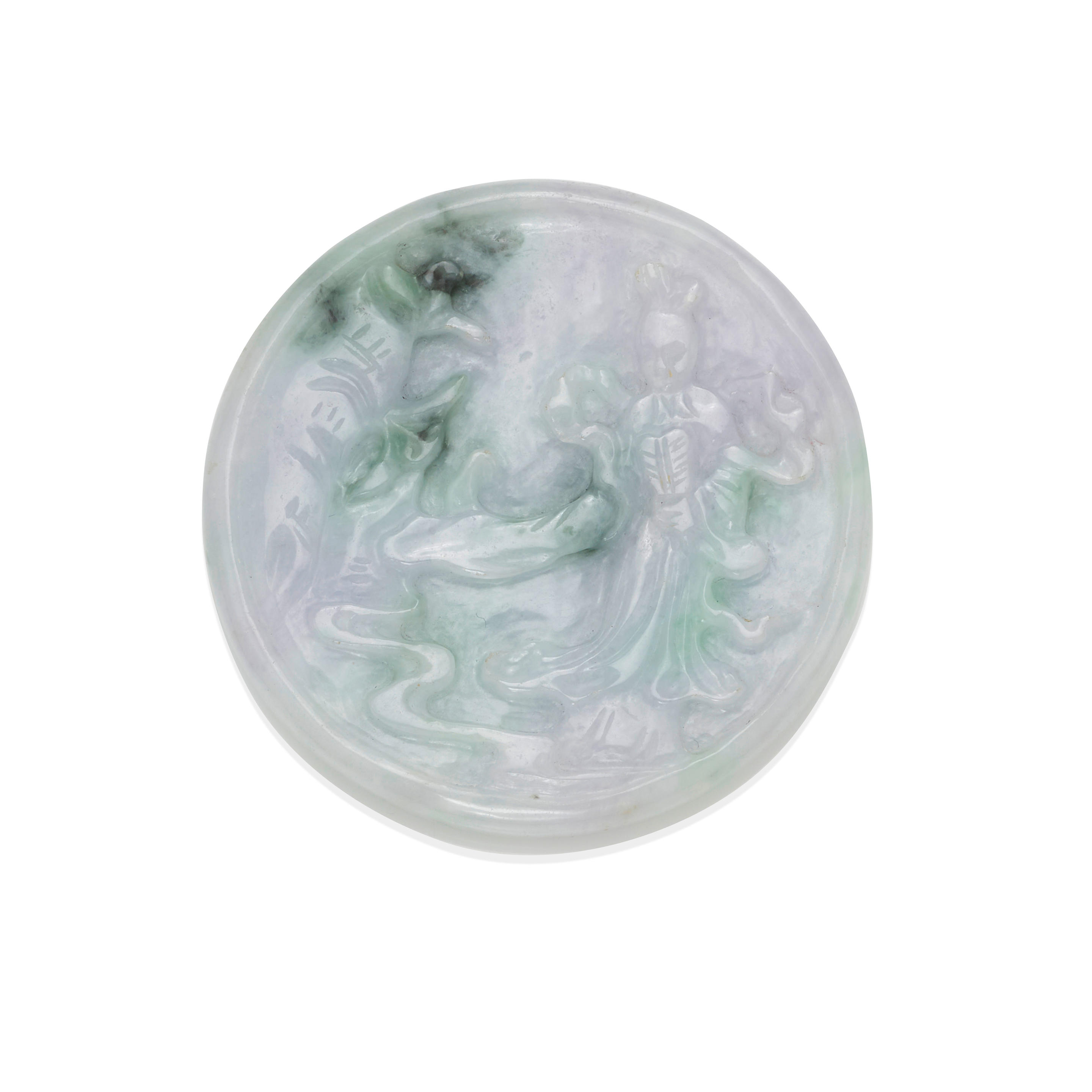 Appraisal: A CARVED GREEN AND LAVENDER JADE DISC A circular disc