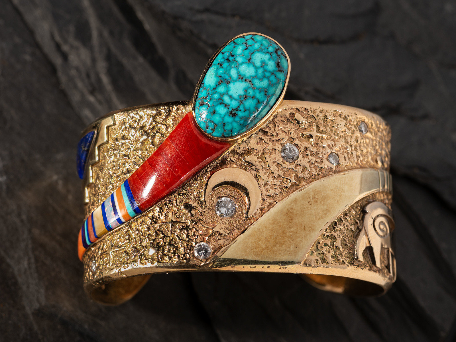 Appraisal: Jesse Monongya Hopi-Din b Tufa Cast K Gold Cuff Bracelet