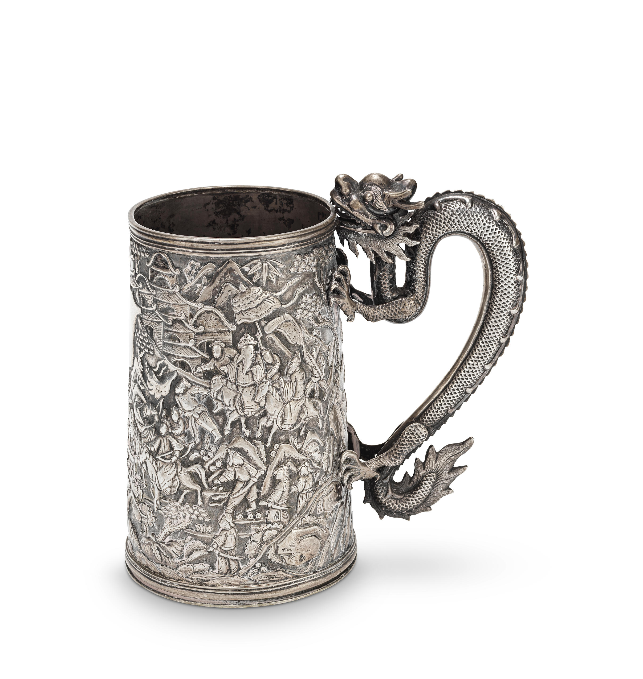 Appraisal: A CHINESE EXPORT SILVER TANKARD Circa marked LC Leeching of