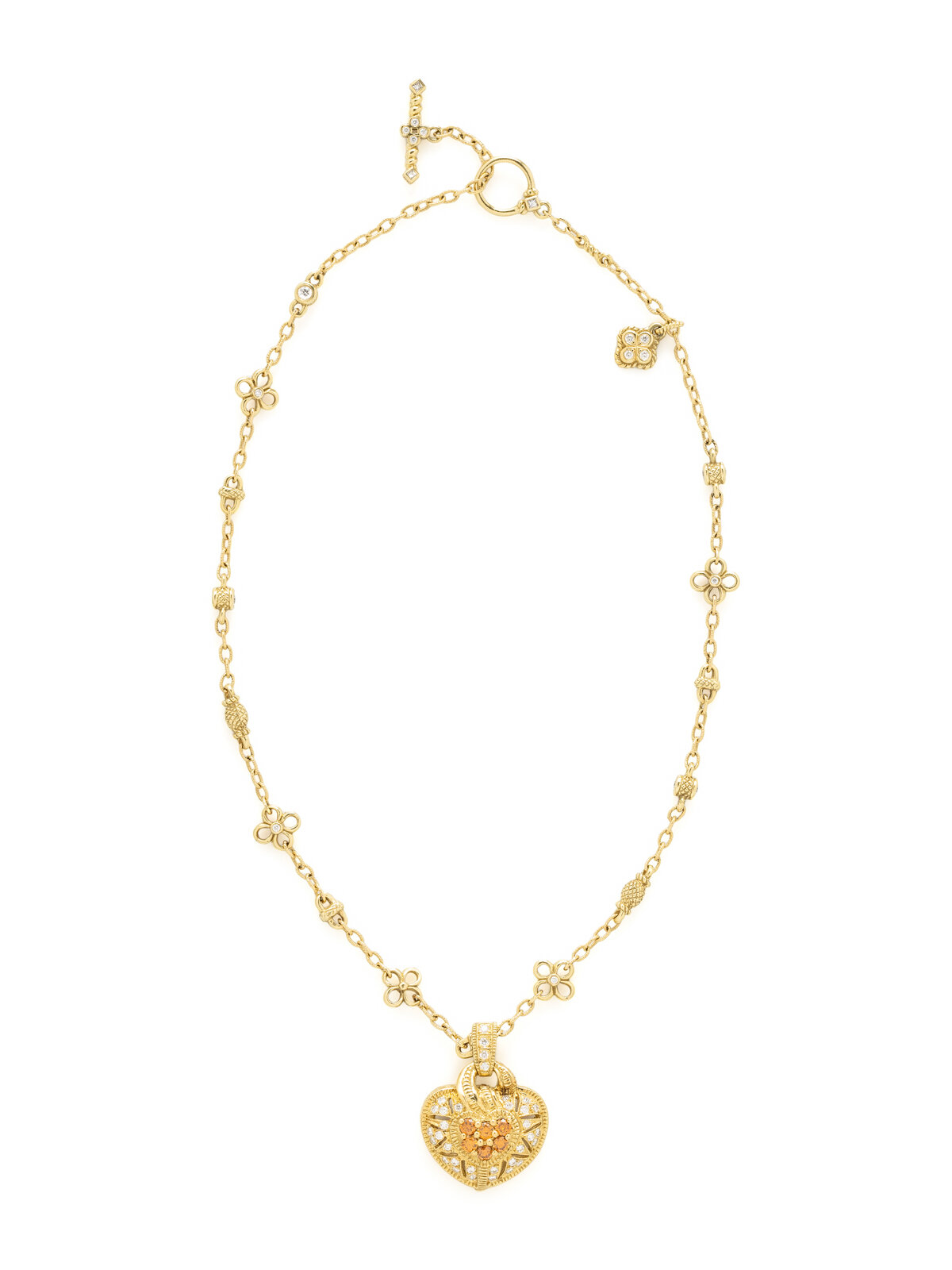 Appraisal: YELLOW GOLD AND DIAMOND STATION NECKLACE WITH HEART PENDANT Round