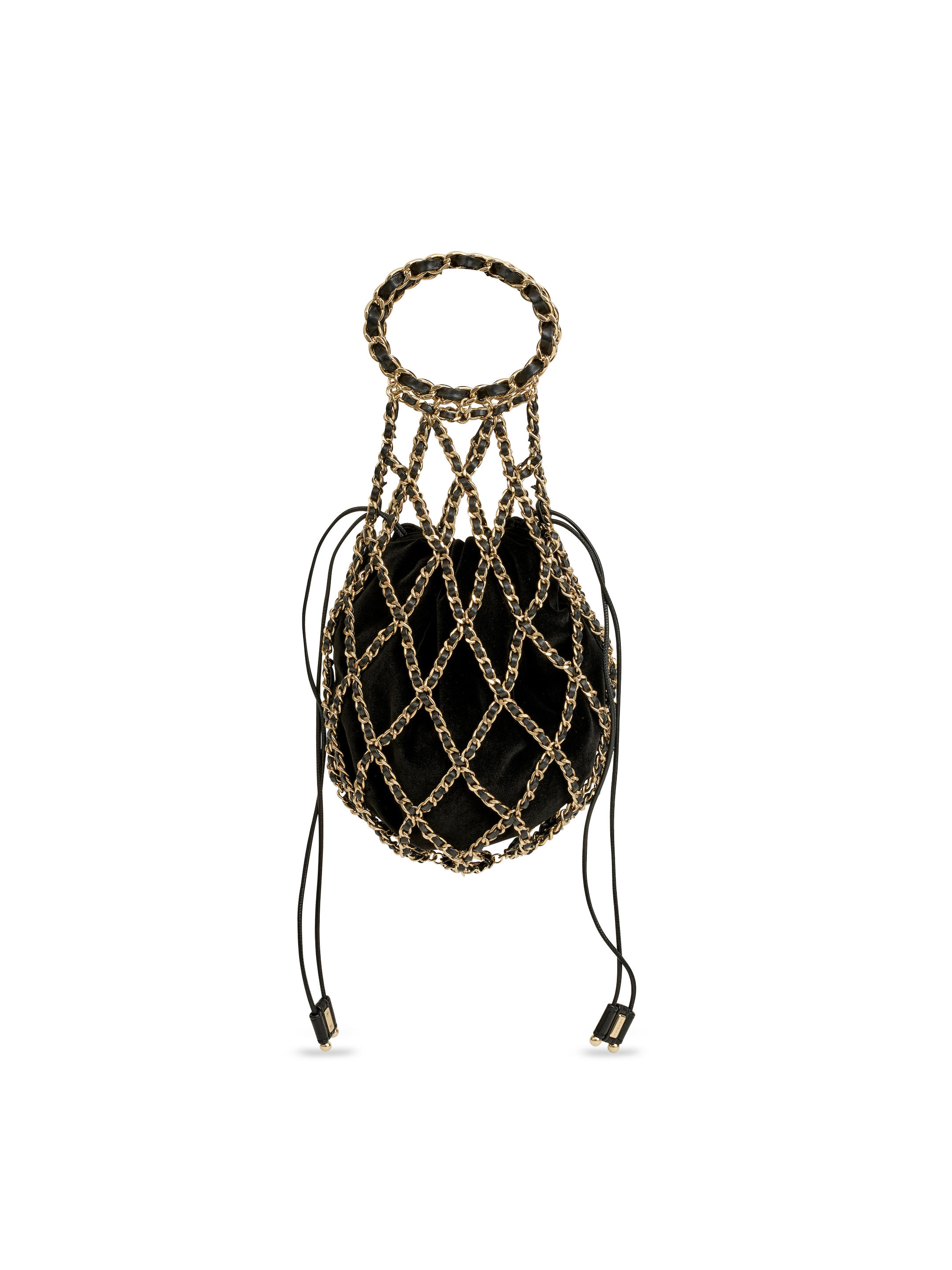 Appraisal: CHANEL RUNWAY BLACK VELVET DRAWSTRING BAG WITH GOLD HARDWARE inner