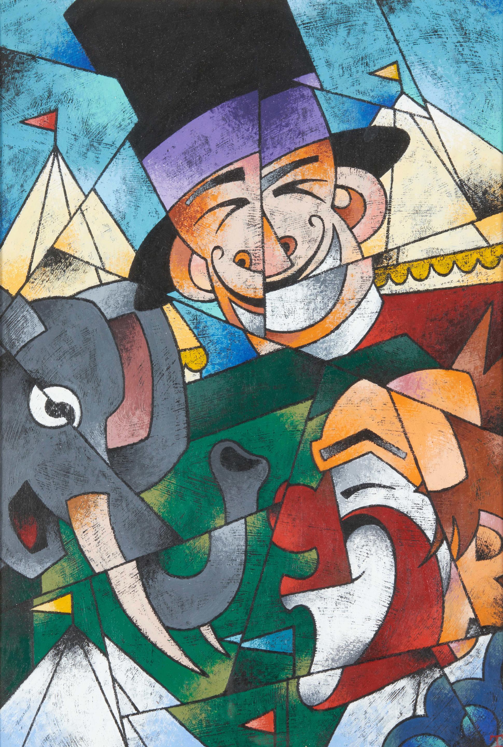 Appraisal: CUBIST SCHOOL TH CENTURY Circus Abstract signed 'T' lower right