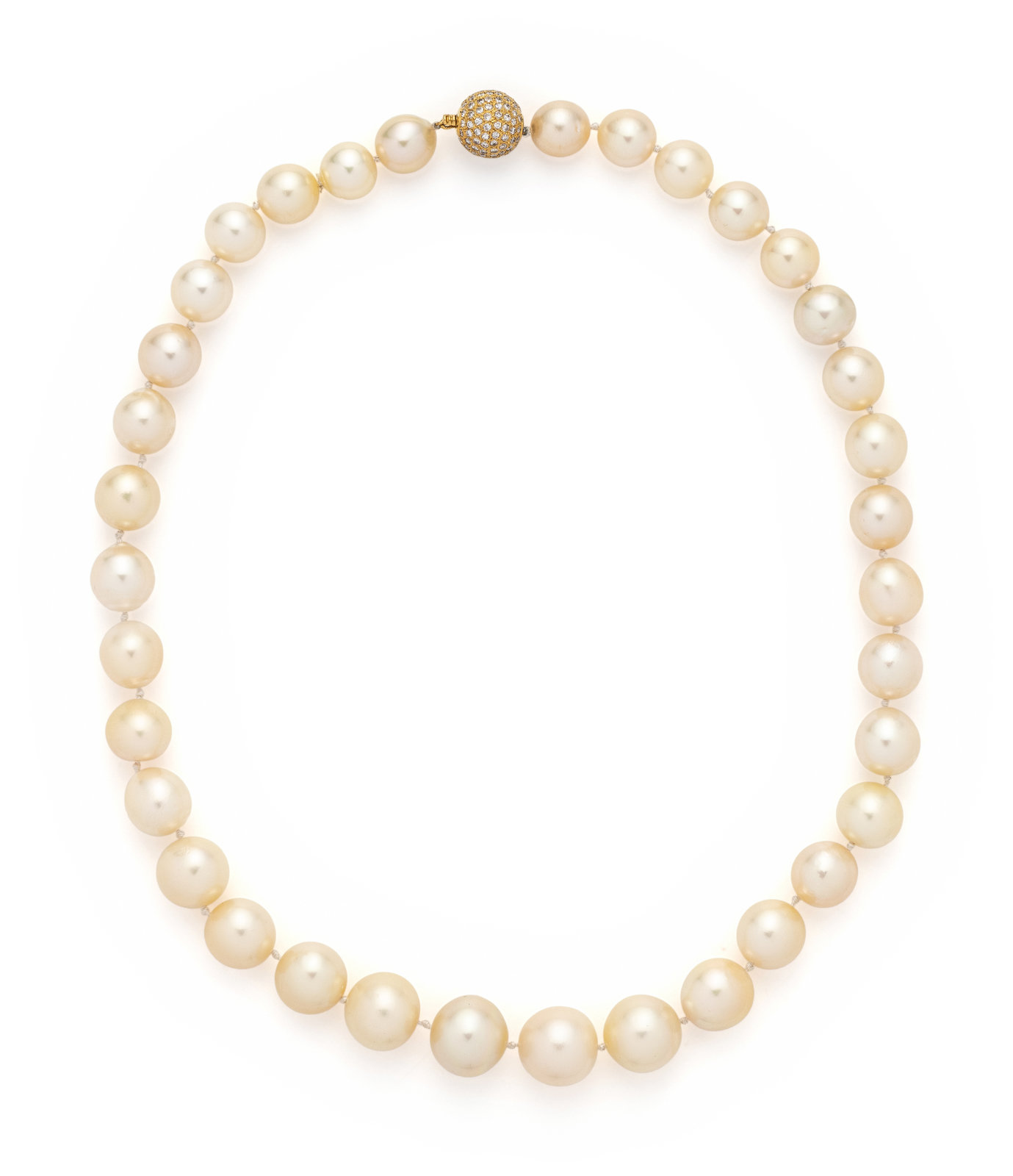 Appraisal: CULTURED PEARL AND DIAMOND NECKLACE Containing near round pearls measuring