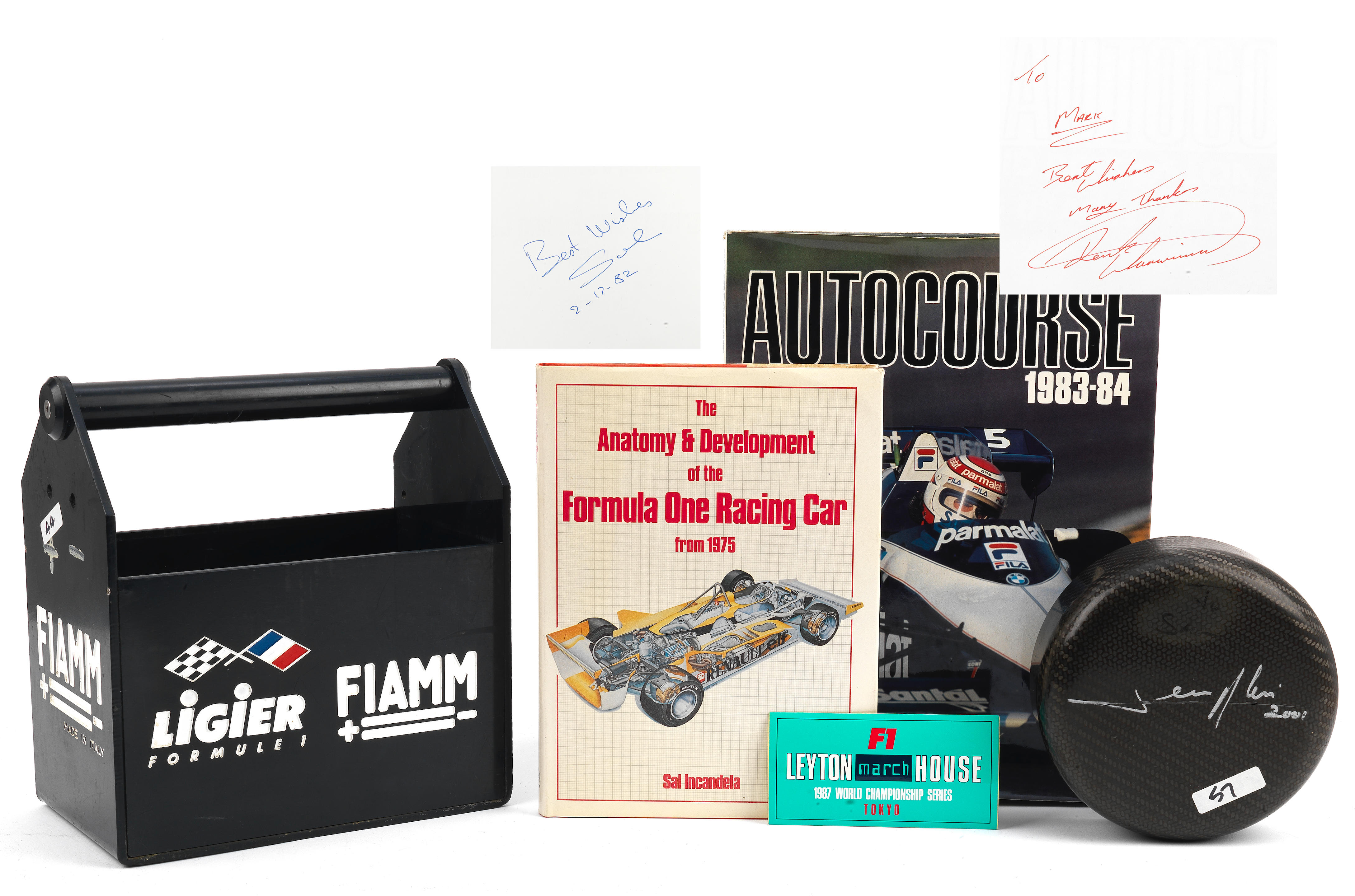 Appraisal: ASSORTED F SIGNED MEMORABILIA comprising Autocourse annual signed by Derek