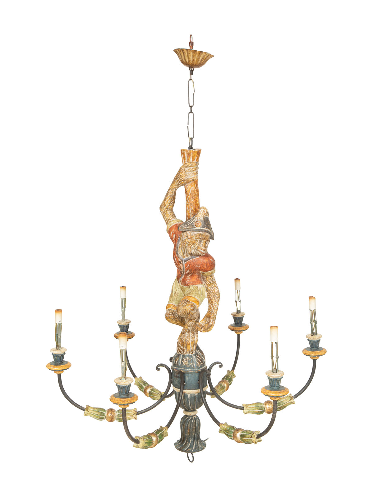 Appraisal: An Italian Painted Composition Six-Light Monkey Chandelier th st Century