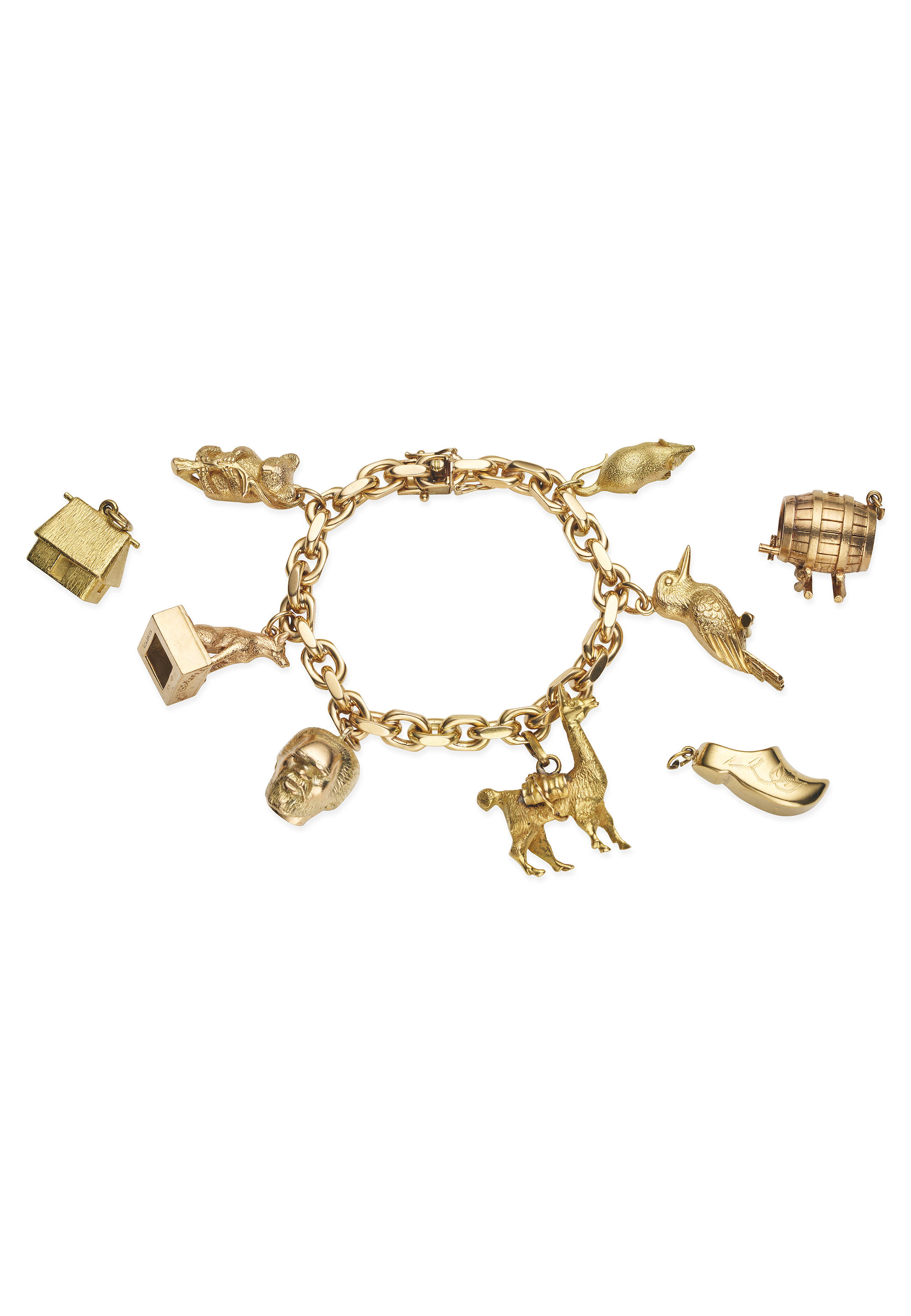 Appraisal: GOLD CHARM BRACELET suspending six charms accompanied by an additional