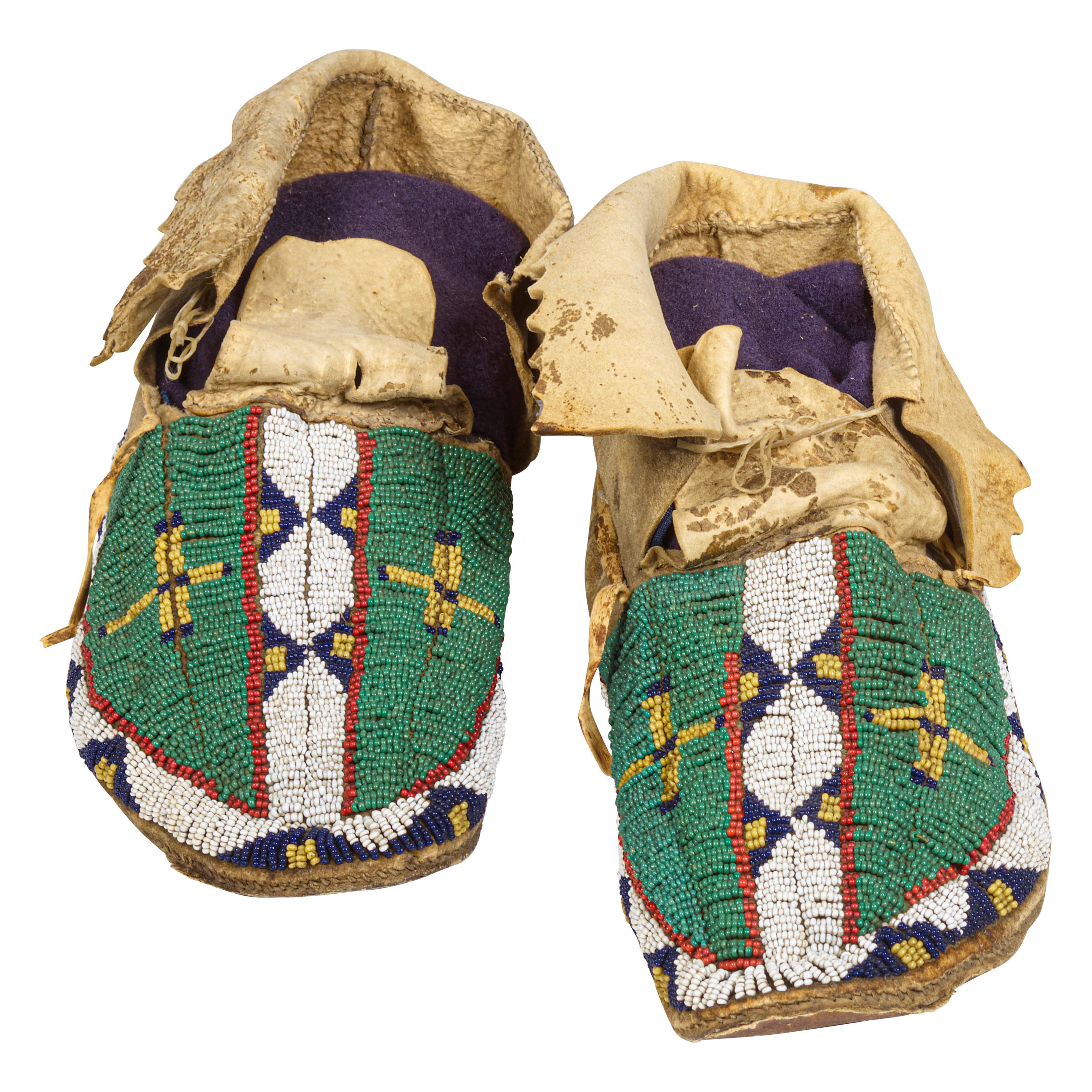 Appraisal: A PAIR OF PLAINS BEADED MOCCASINS Possibly Lakota Sioux of