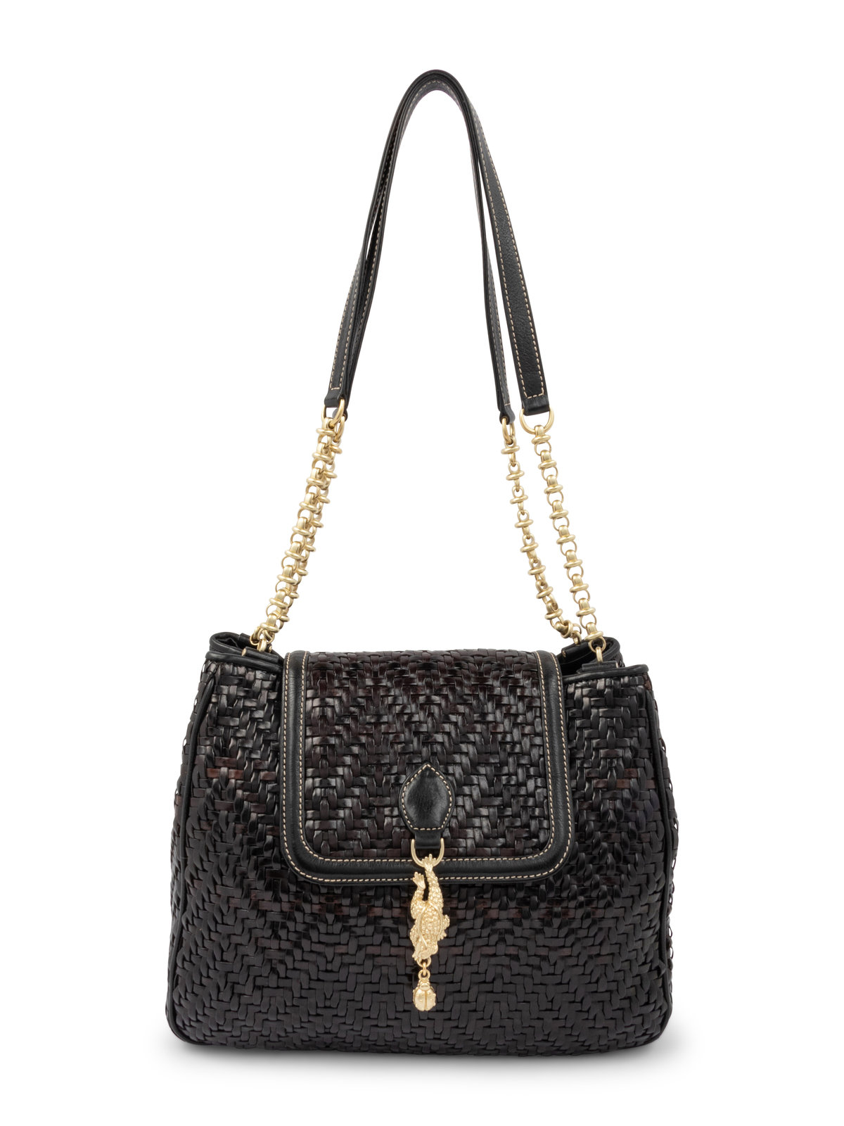 Appraisal: Kieselstein-Cord Woven Bag Black woven leather bag with a top