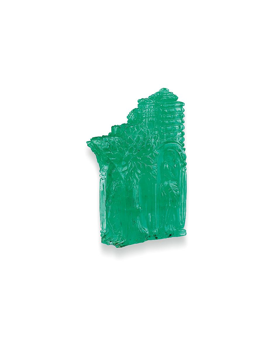 Appraisal: UNMOUNTED 'FOUR SEASONS' EMERALD CARVED BY MICHAEL PEUSTER The -carat