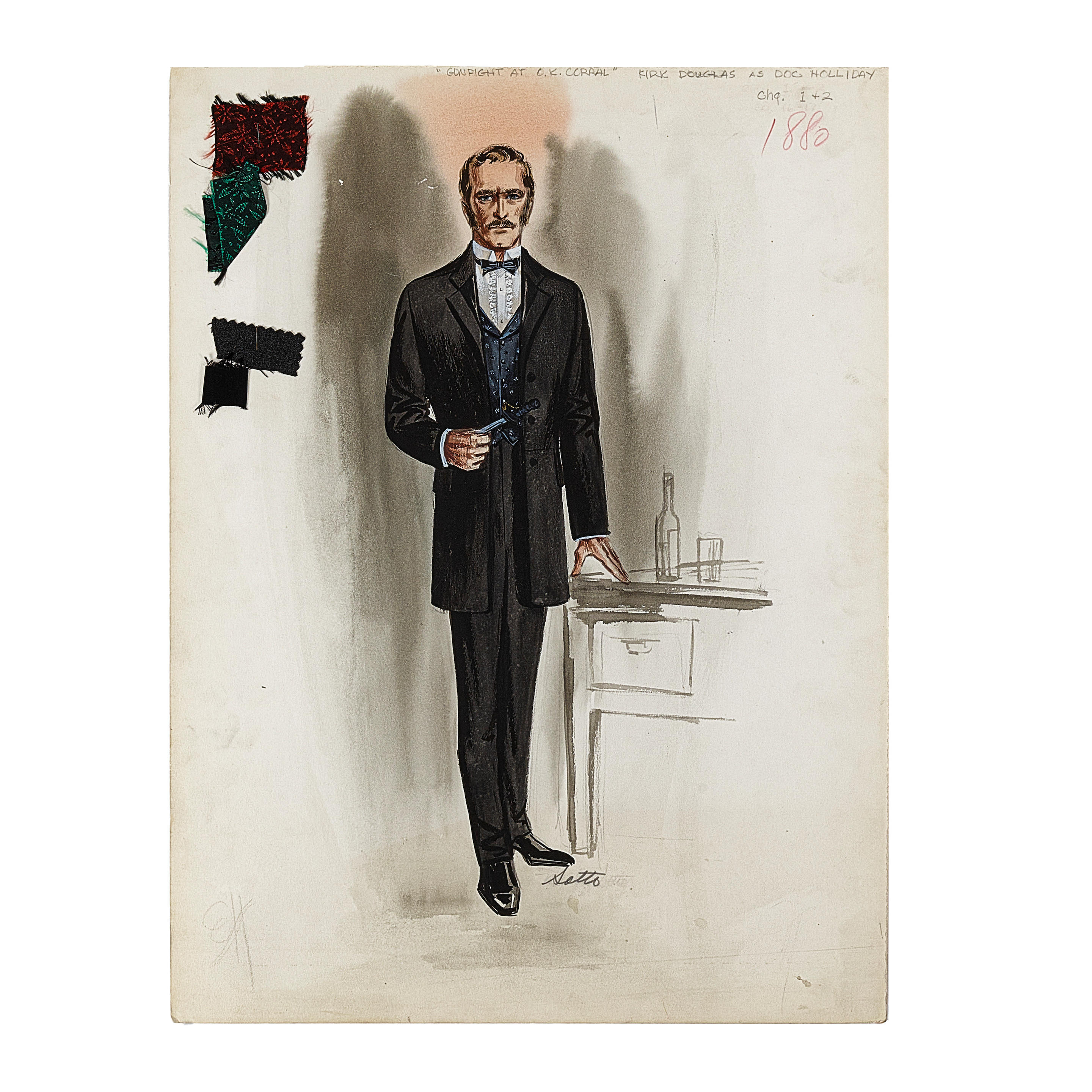 Appraisal: KIRK DOUGLAS DOC HOLLIDAY COSTUME SKETCH DESIGNED BY EDITH HEAD