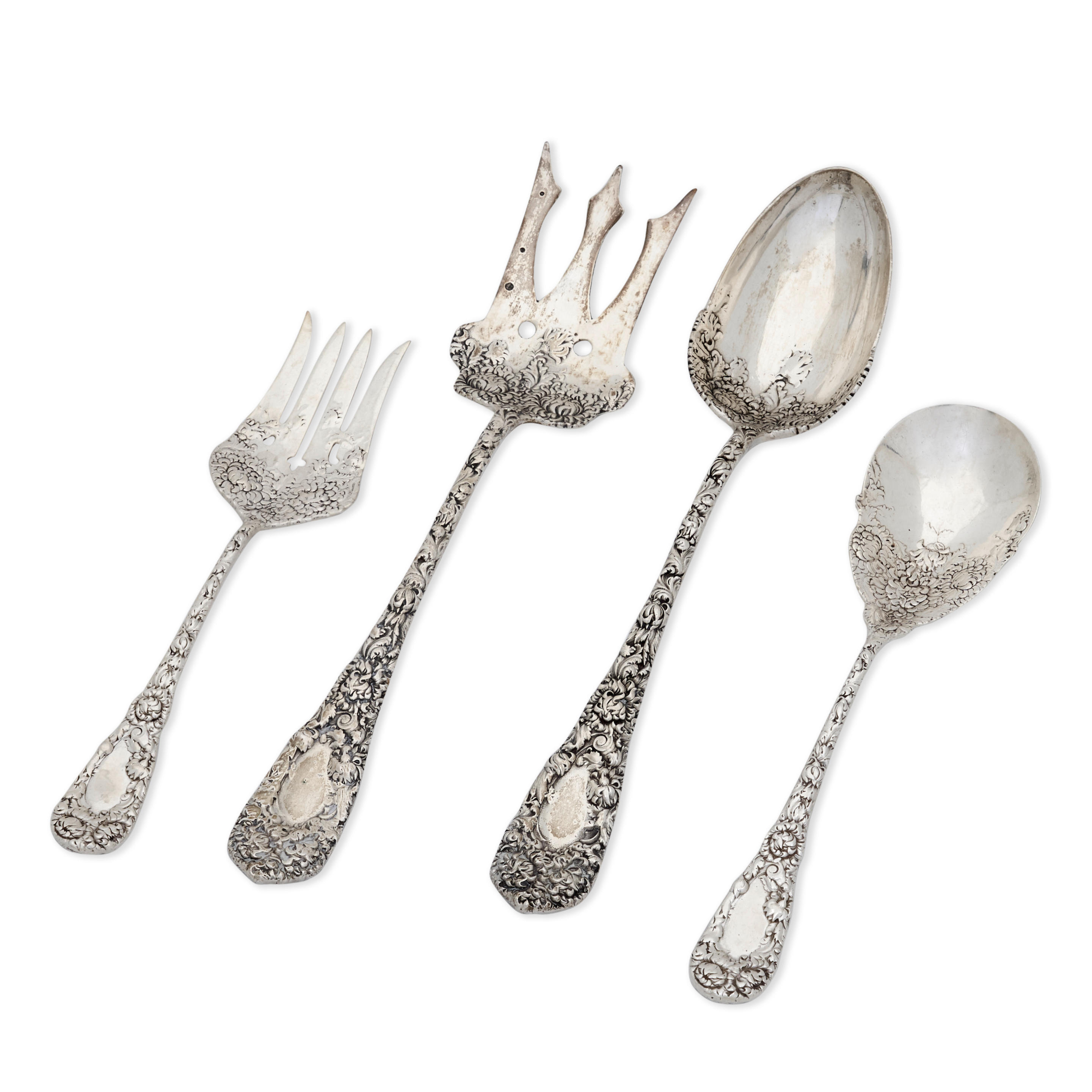 Appraisal: FOUR DURGIN 'CHRYSANTHEMUM' STERLING SILVER SERVING PIECES Concord New Hampshire