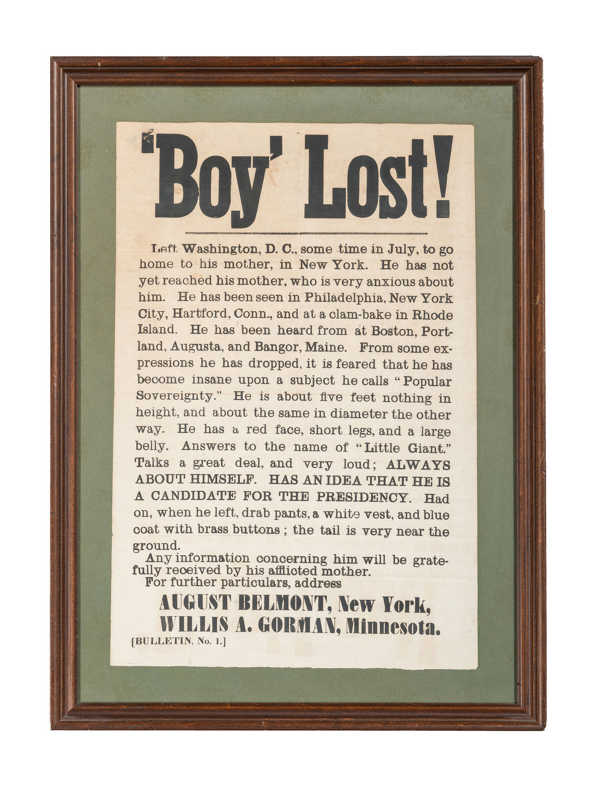 Appraisal: POLITICS 'Boy' Lost Left Washington DC Answers to the name