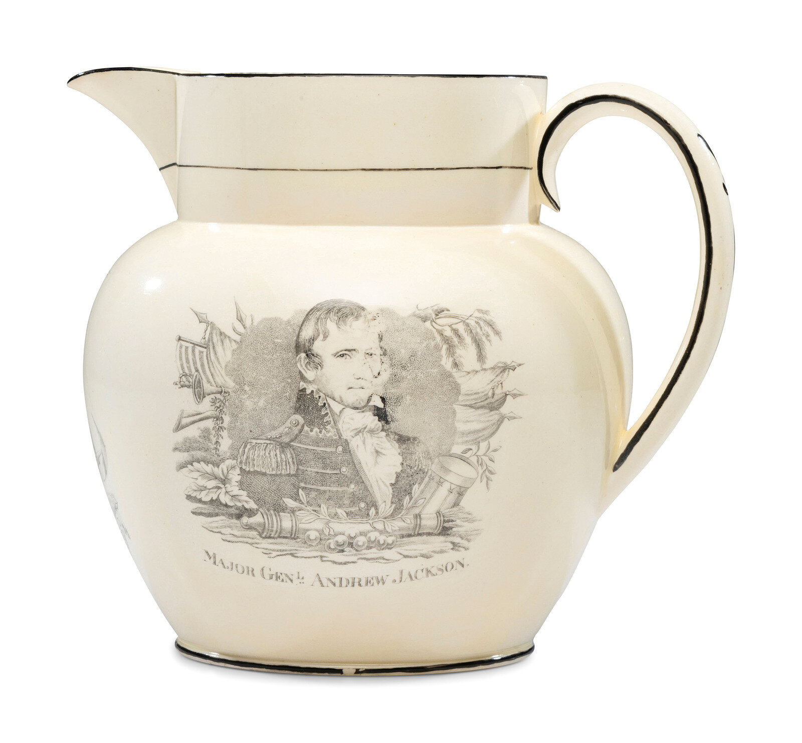 Appraisal: A Very Rare Staffordshire Transfer-Print Creamware War of Portrait Pitcher