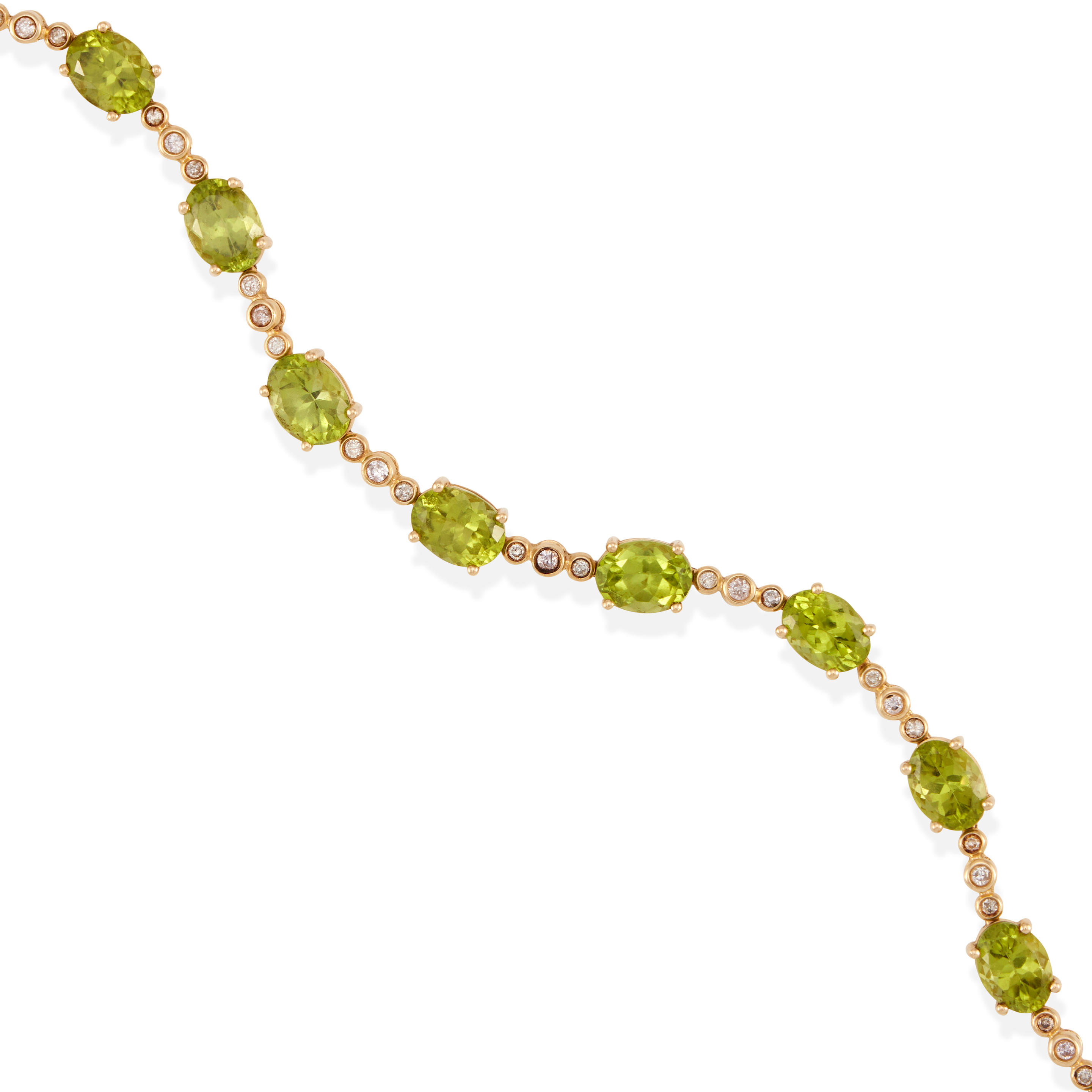 Appraisal: A K GOLD GREEN TOURMALINE AND DIAMOND BRACELET k yellow