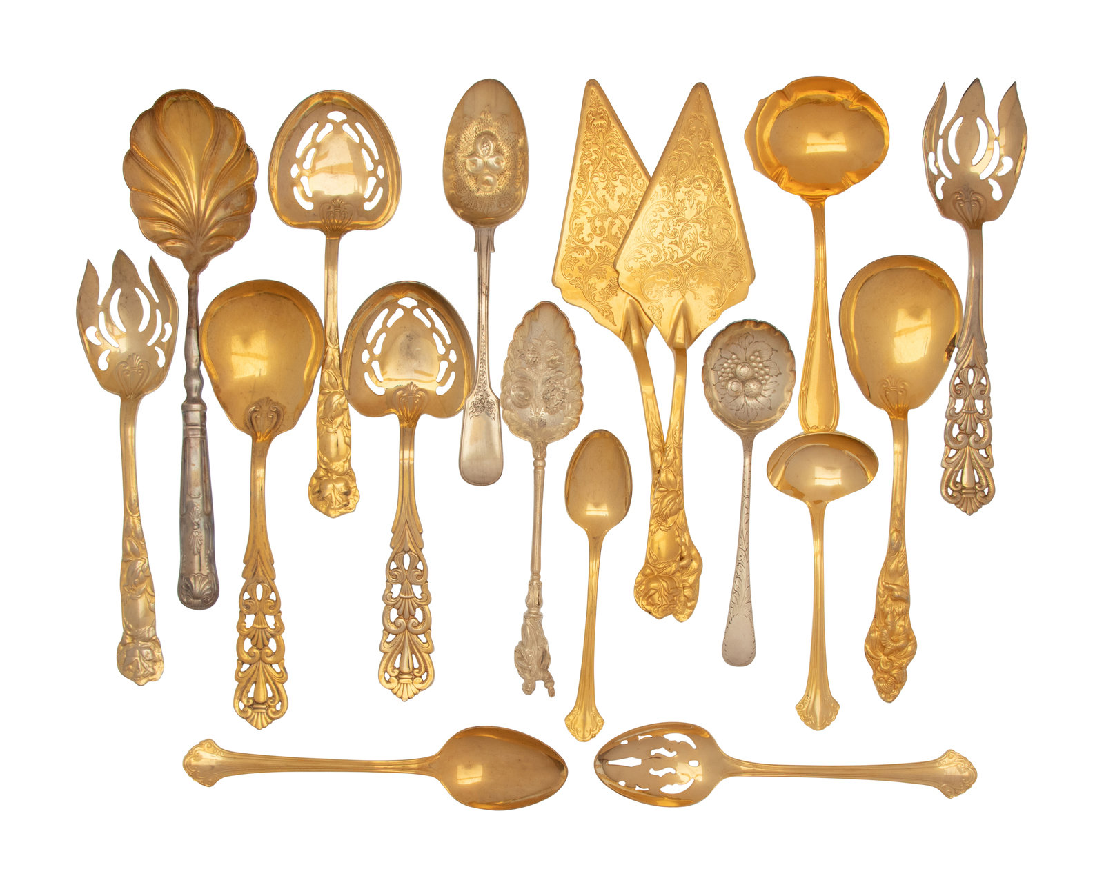 Appraisal: A Group of Gilt Silver-Plate and Silver-Plate Flatware Serving Articles