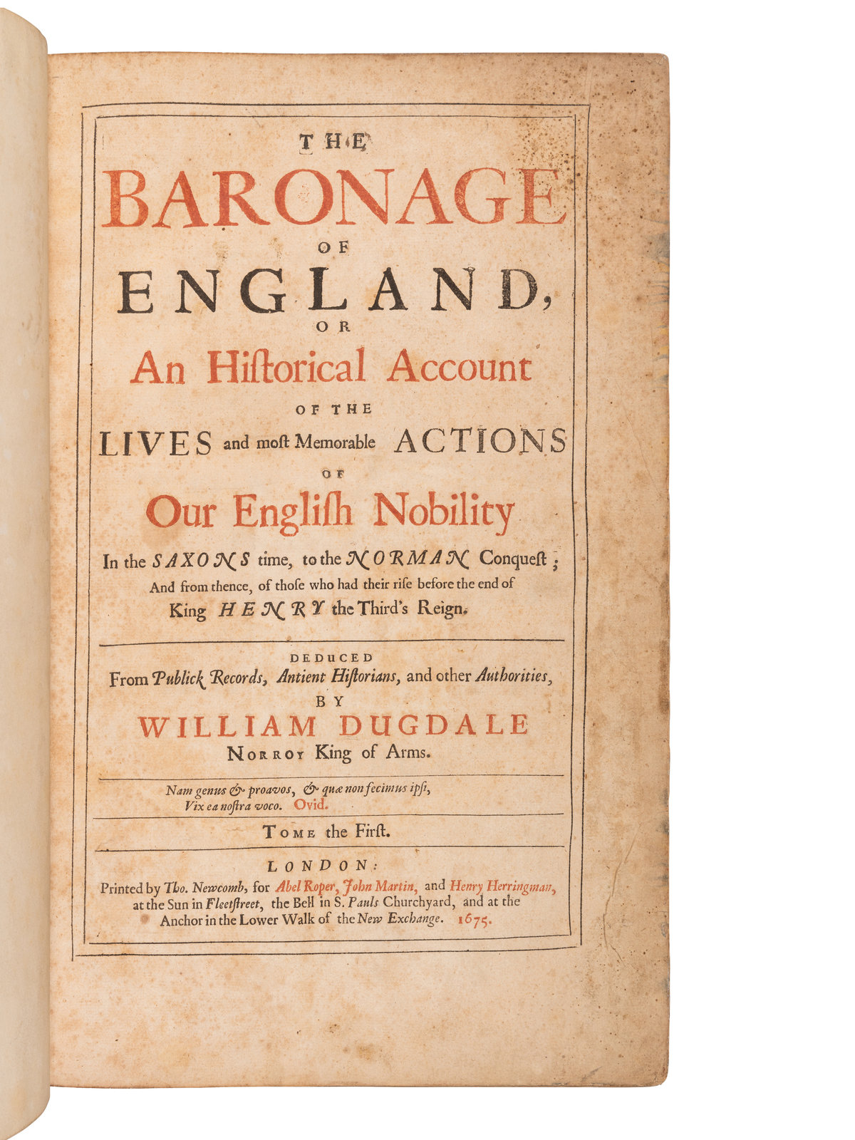 Appraisal: DUGDALE William Sir - The Baronage of England London Printed