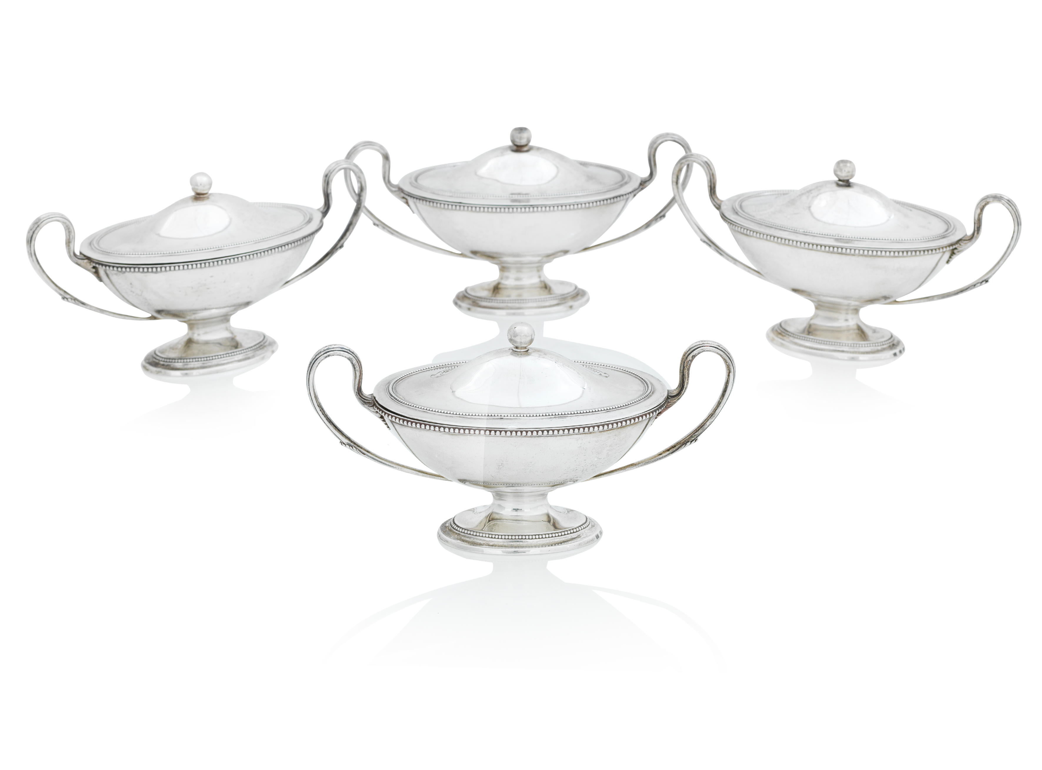 Appraisal: A SET OF FOUR GEORGE III NEOCLASSICAL SILVER SAUCE TUREENS