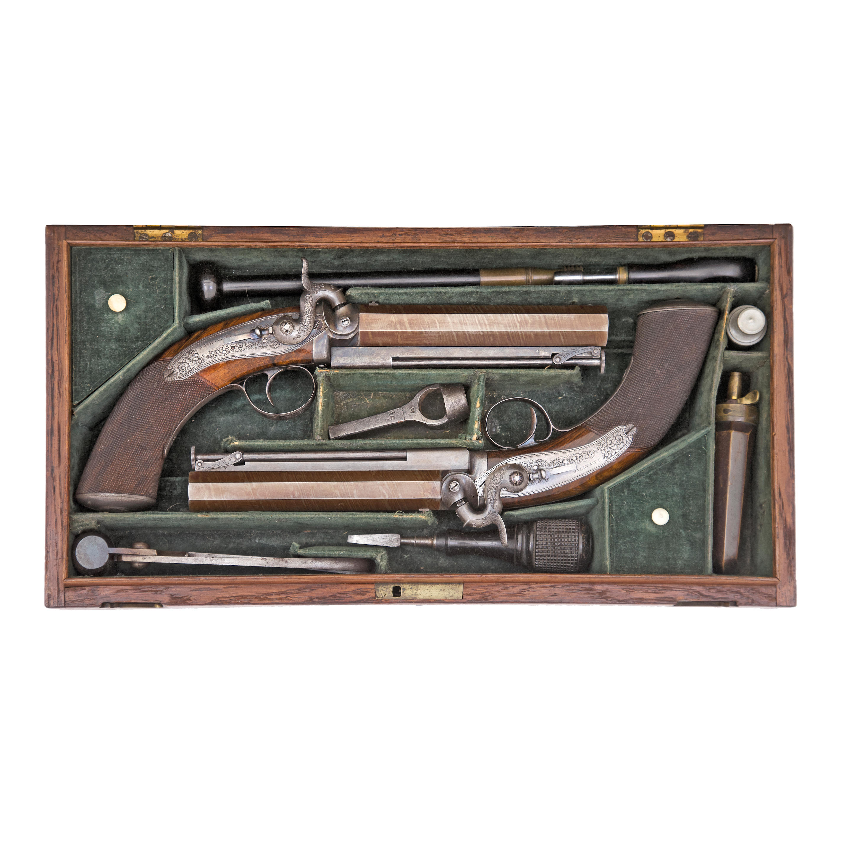 Appraisal: A CASED PAIR OF -BORE PERCUSSION BELT PISTOLS BY J