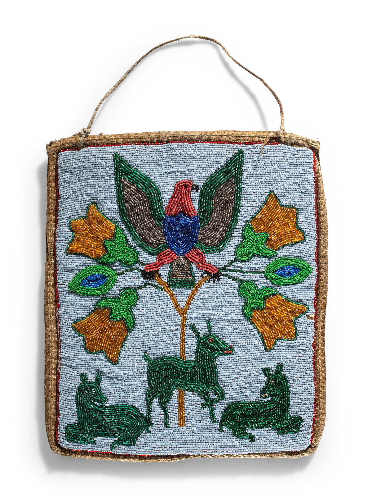 Appraisal: Plateau Beaded Pictorial Flat Bag Deer and Eagle early th