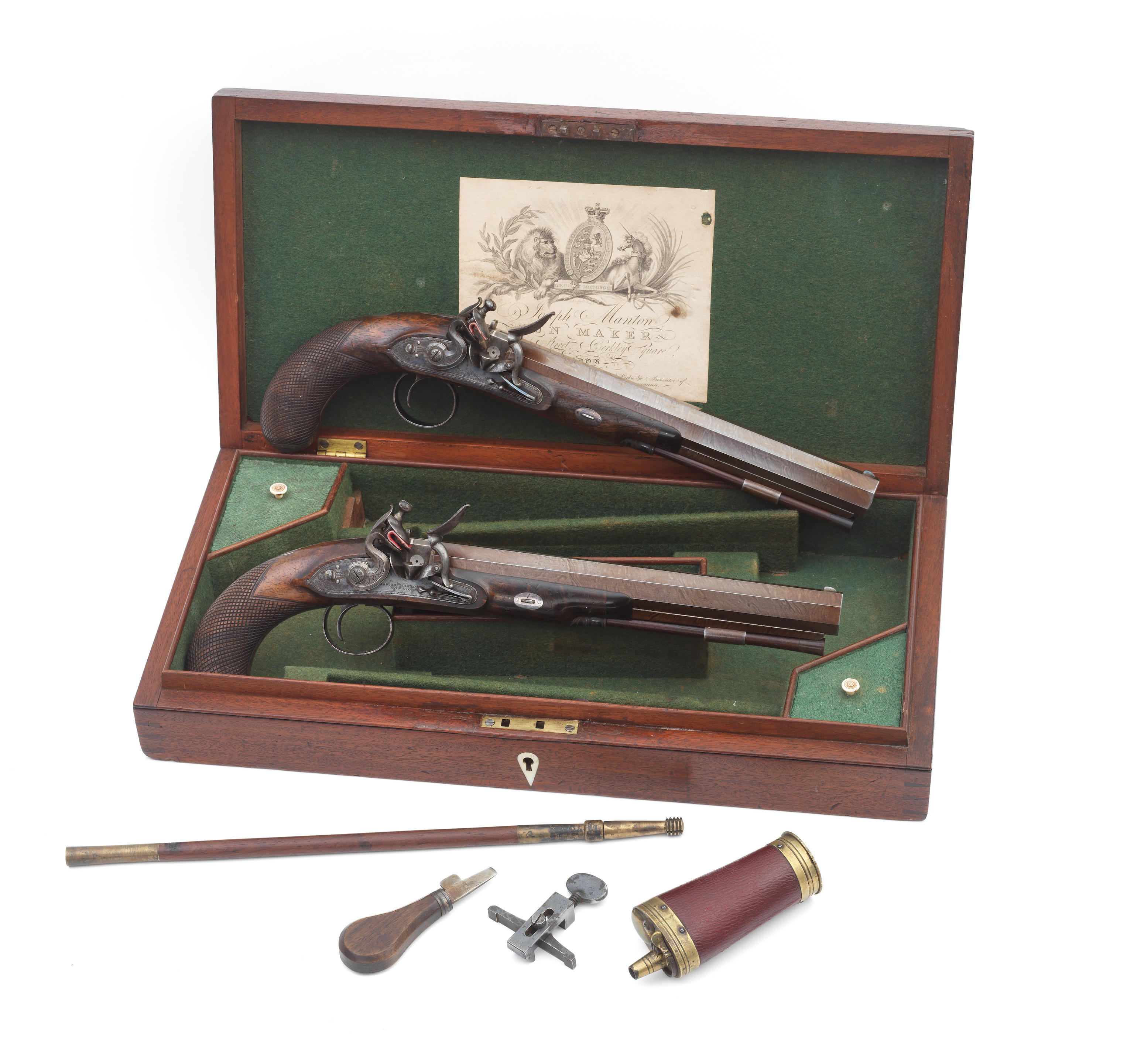 Appraisal: A FINE CASED PAIR OF -BORE FLINTLOCK DUELLING PISTOLS BY