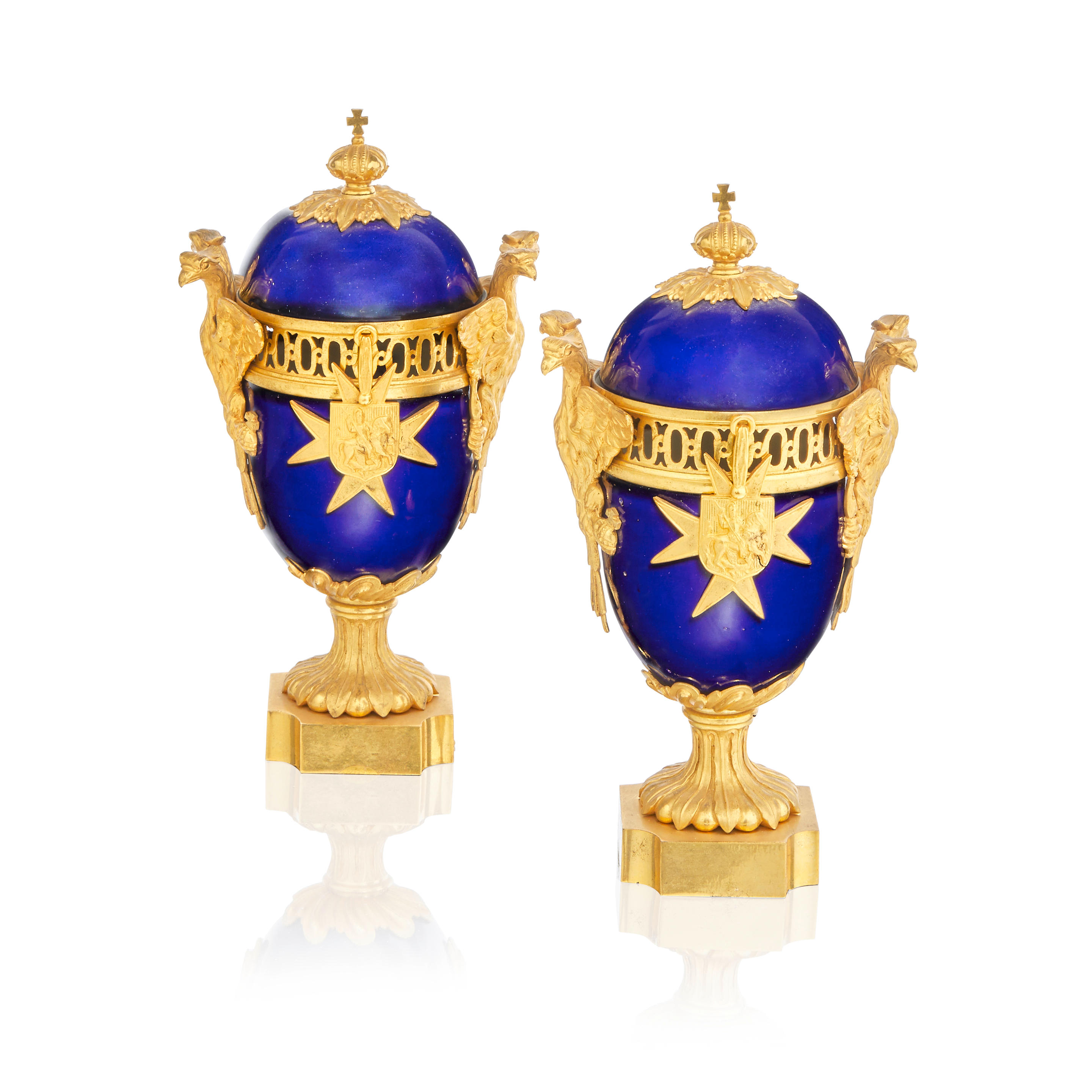 Appraisal: A RARE PAIR OF RUSSIAN GILT BRONZE AND COBALT BLUE