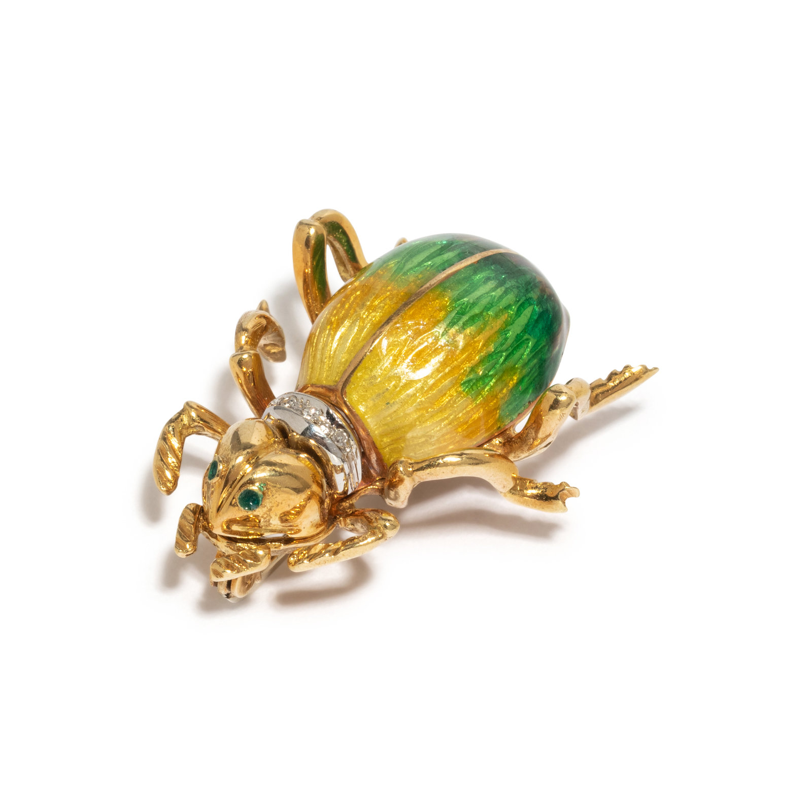 Appraisal: CARTIER YELLOW GOLD DIAMOND AND ENAMEL BEETLE BROOCH Consisting of