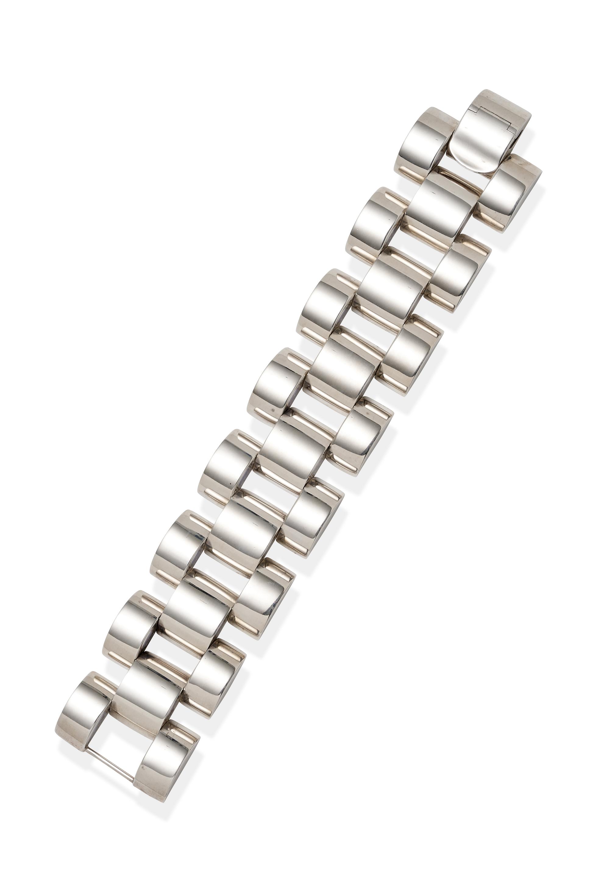 Appraisal: SILVER BRACELET Of hemispherical brick link design stamped weight gm