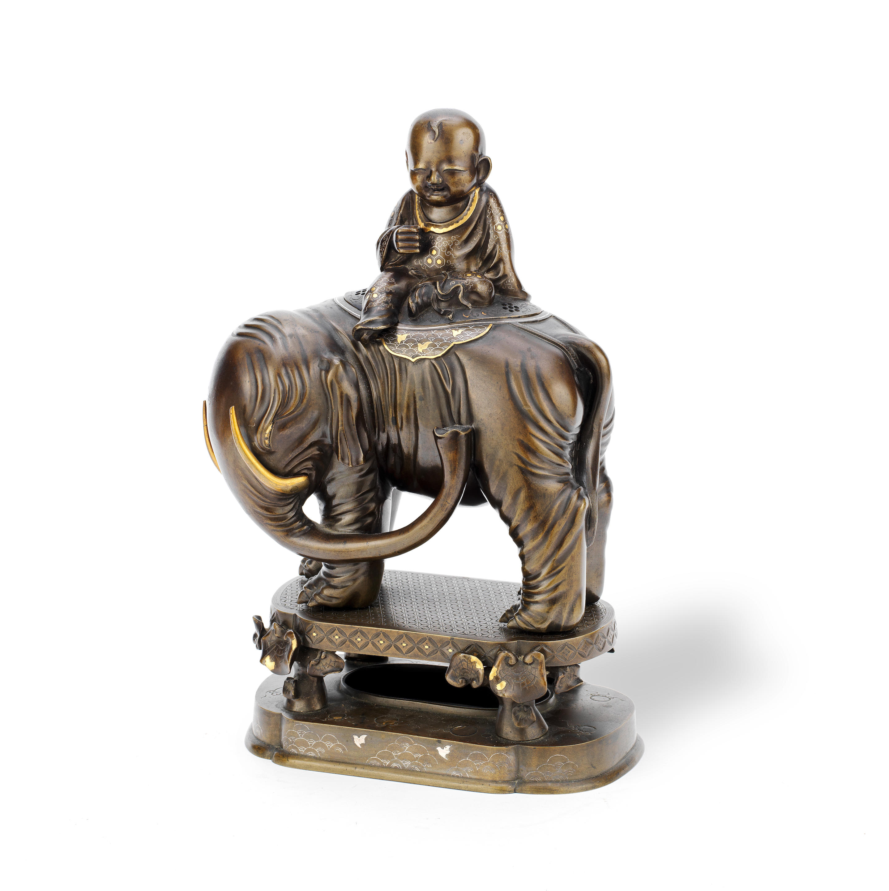 Appraisal: A BRONZE 'ELEPHANT AND BOY' INCENSE BURNER Meiji Period The