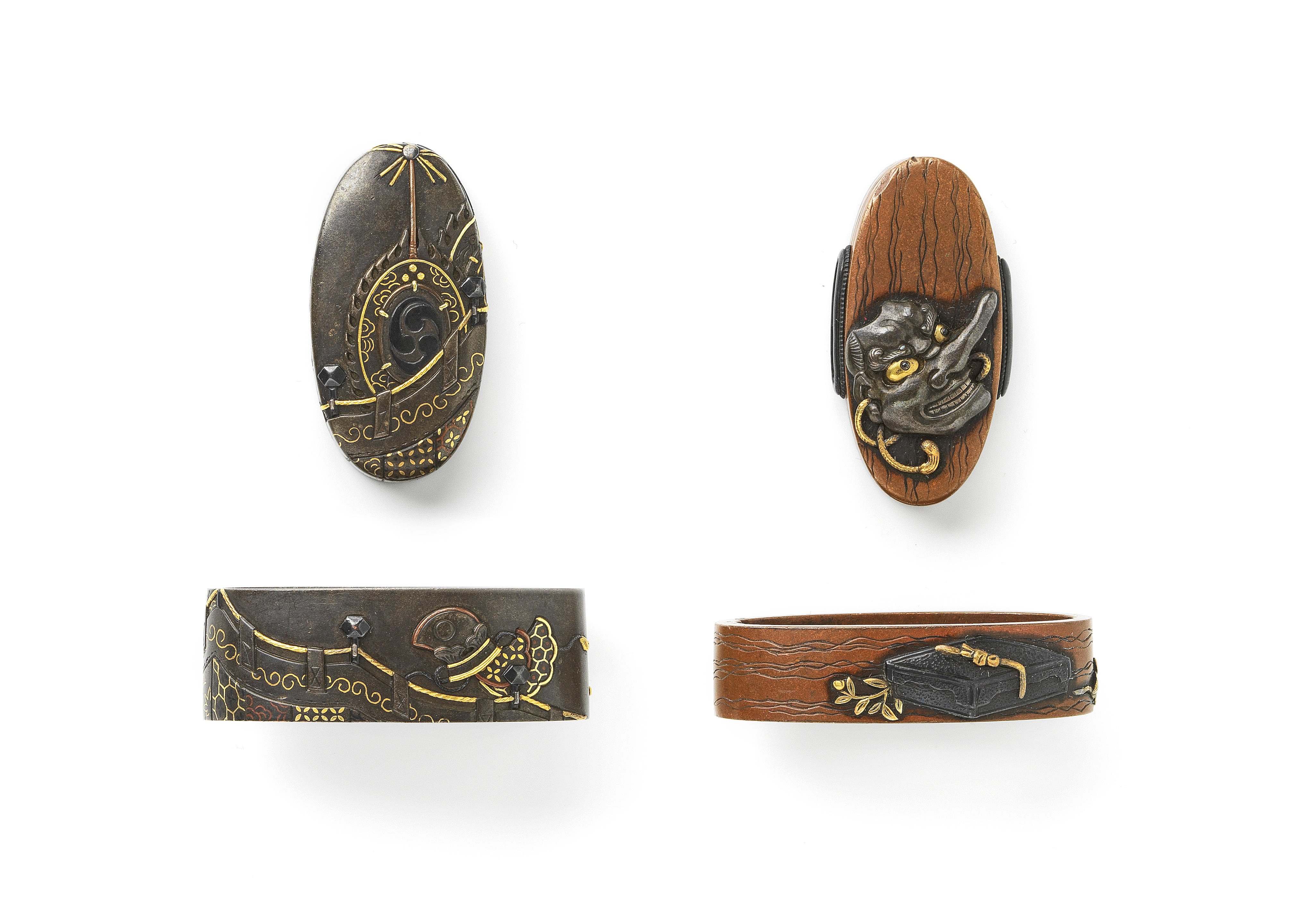 Appraisal: TWO FUCHI-GASHIRA MATCHING HILT COLLARS AND POMMELS Edo period -