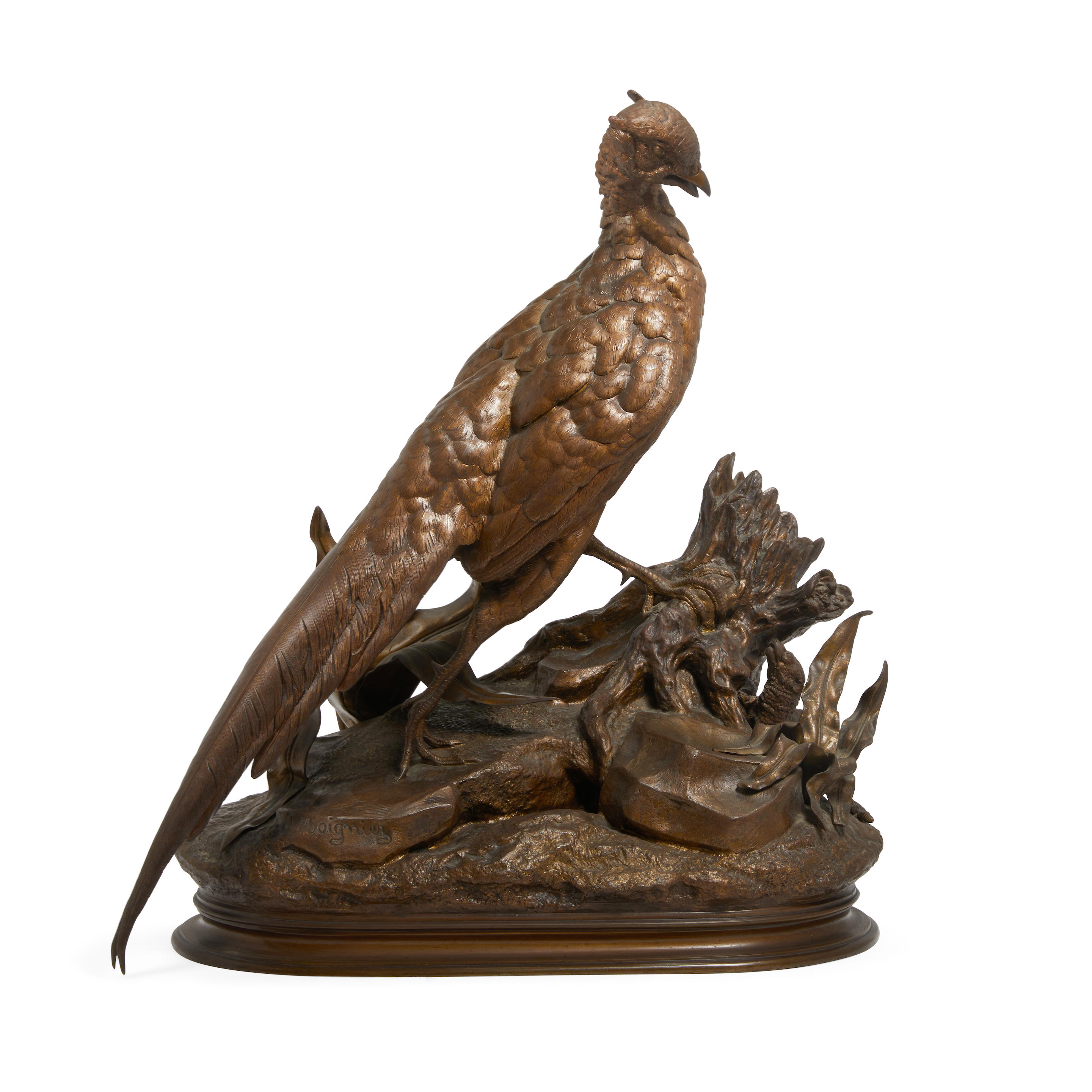 Appraisal: A FRENCH PATINATED BRONZE FIGURAL GROUP OF A PHEASANT AND