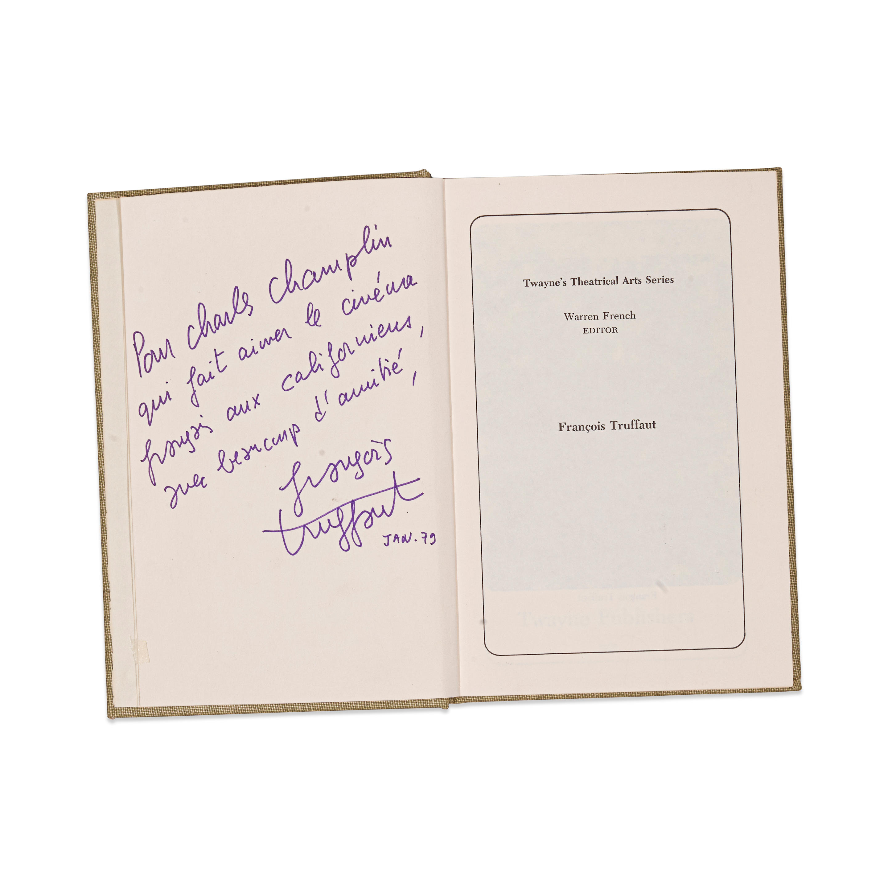 Appraisal: FRANCOIS TRUFFAUT BIOGRAPHY BY ANNETTE INSDORF SIGNED BY TRUFFAUT TO