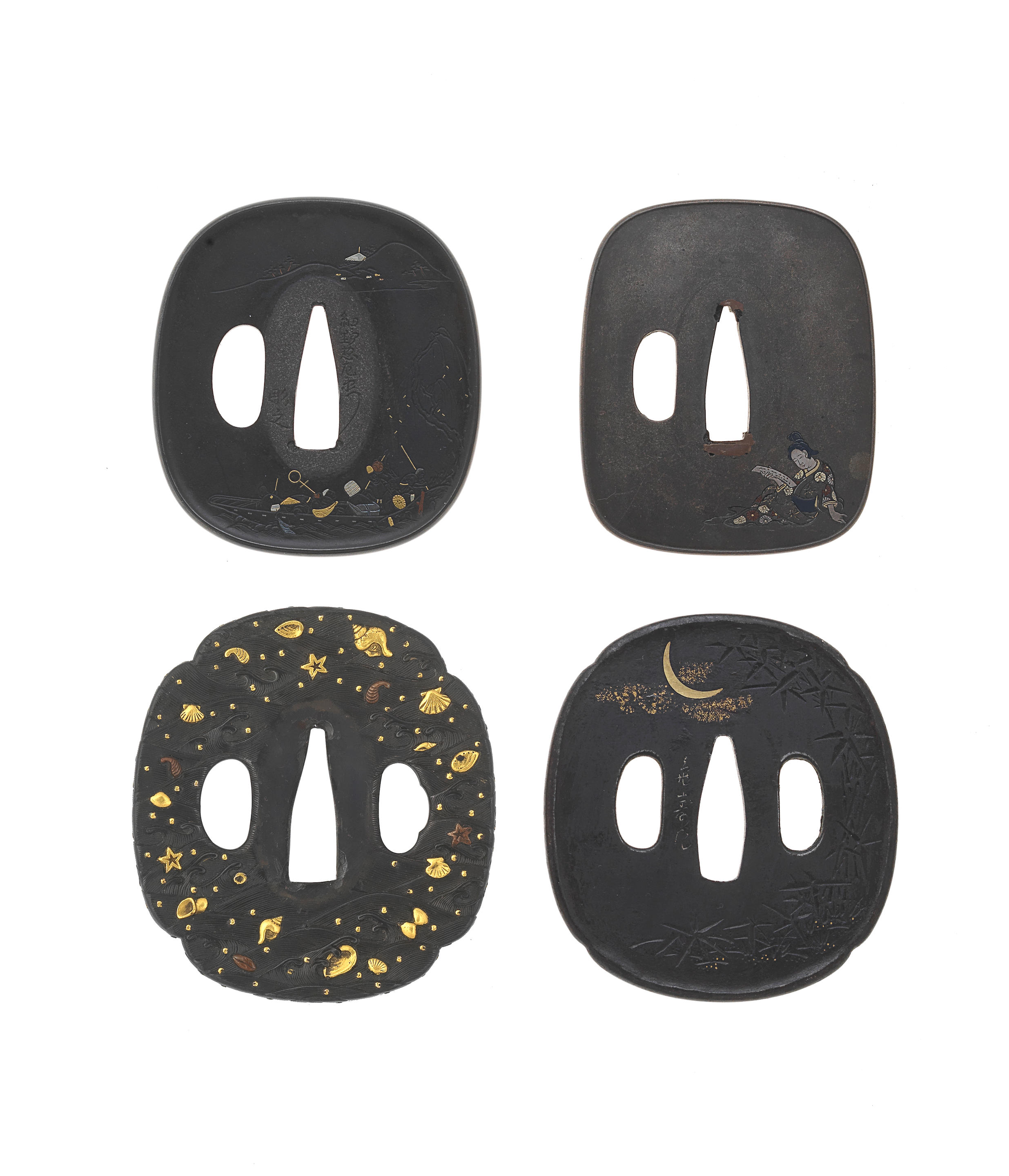 Appraisal: FOUR TSUBA HAND GUARDS Edo period - th to th