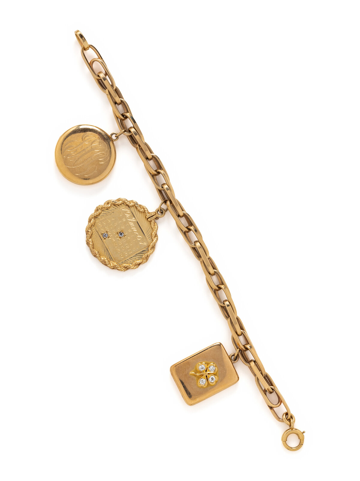 Appraisal: YELLOW GOLD CHARM BRACELET Including a calendar charm set with