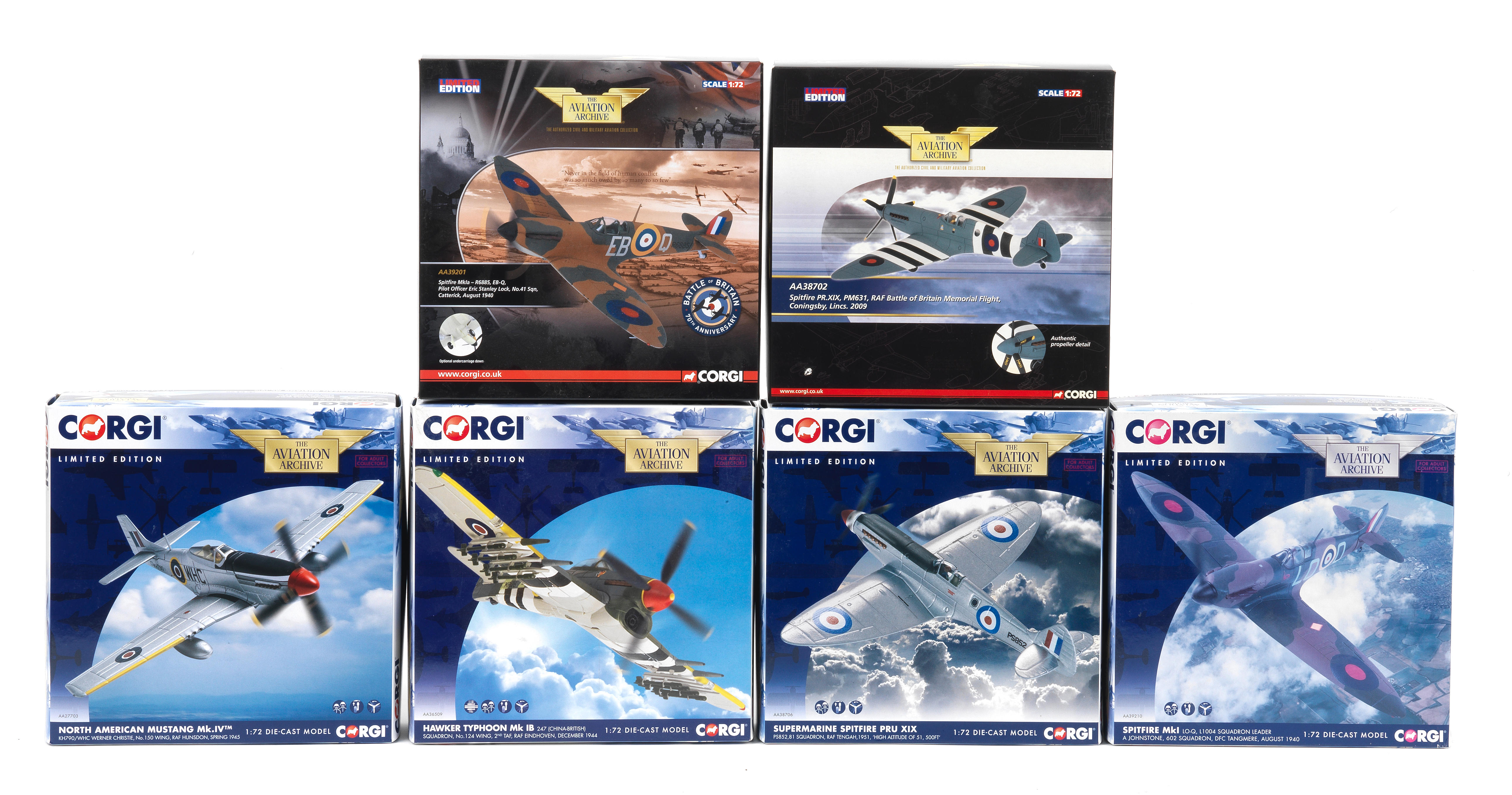 Appraisal: SIX BOXED SCALE DIE-CAST METAL MODEL WWII RAF FIGHTER AIRCRAFT