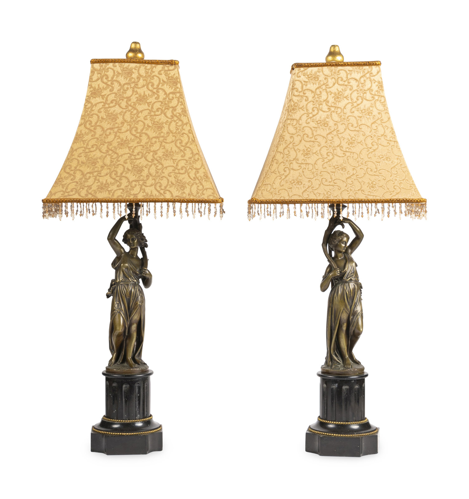 Appraisal: A Pair of French Bronze Figures Mounted as Lamps Late