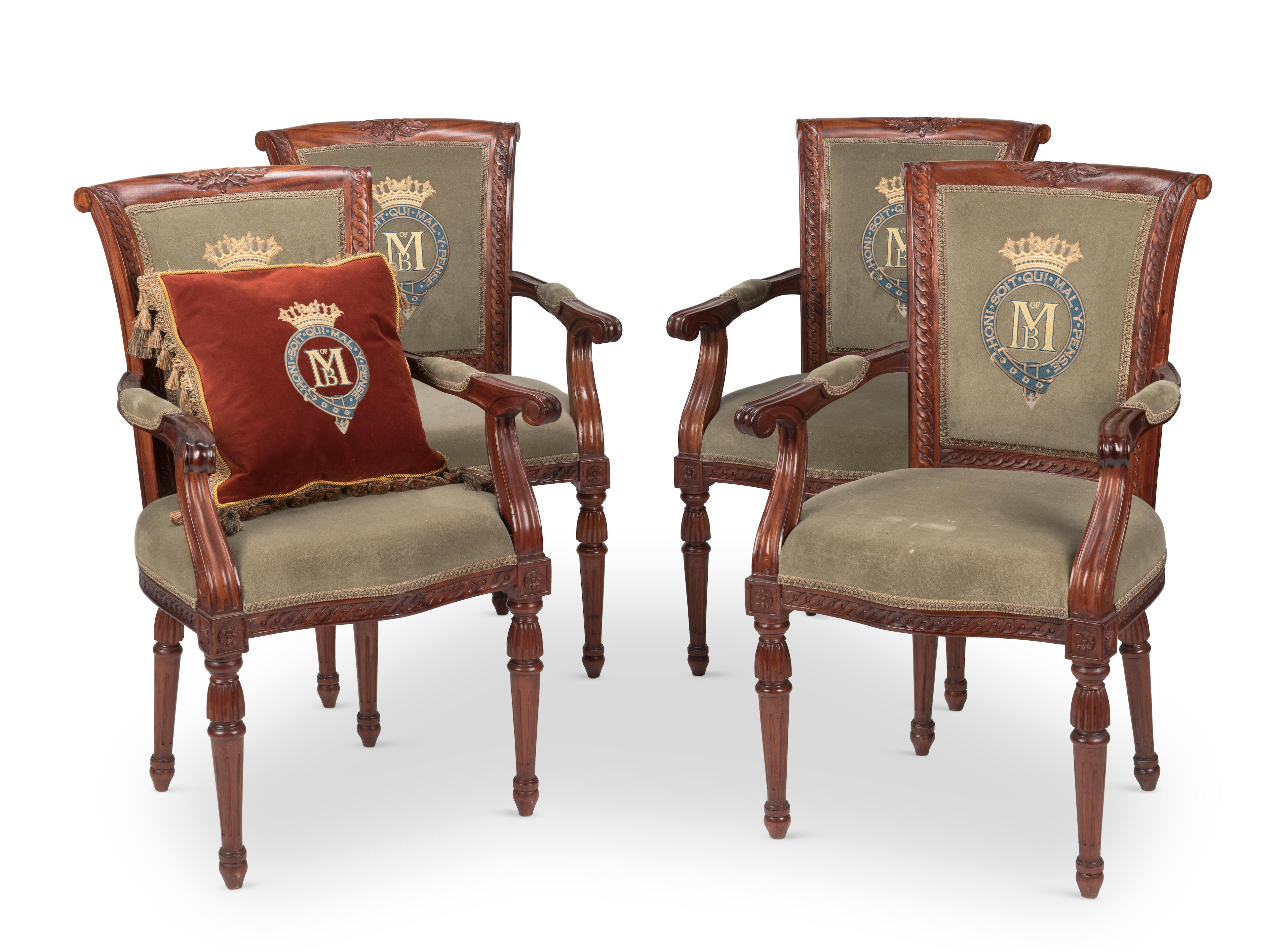 Appraisal: A SET OF FOUR MAHOGANY ARMCHAIRS In the early th