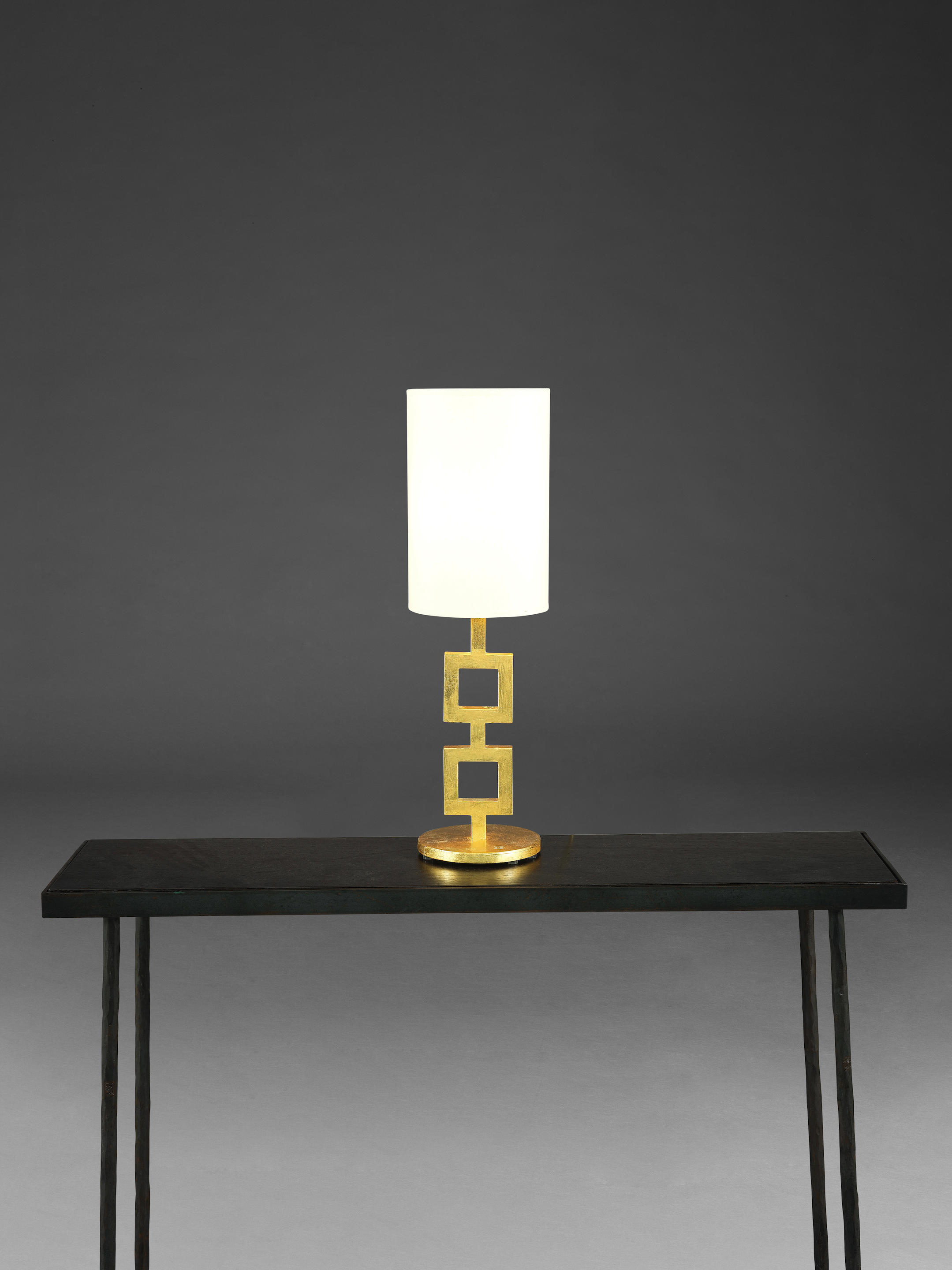 Appraisal: ELISABETH GAROUSTE Lampe de table Double Carr Cr ation en