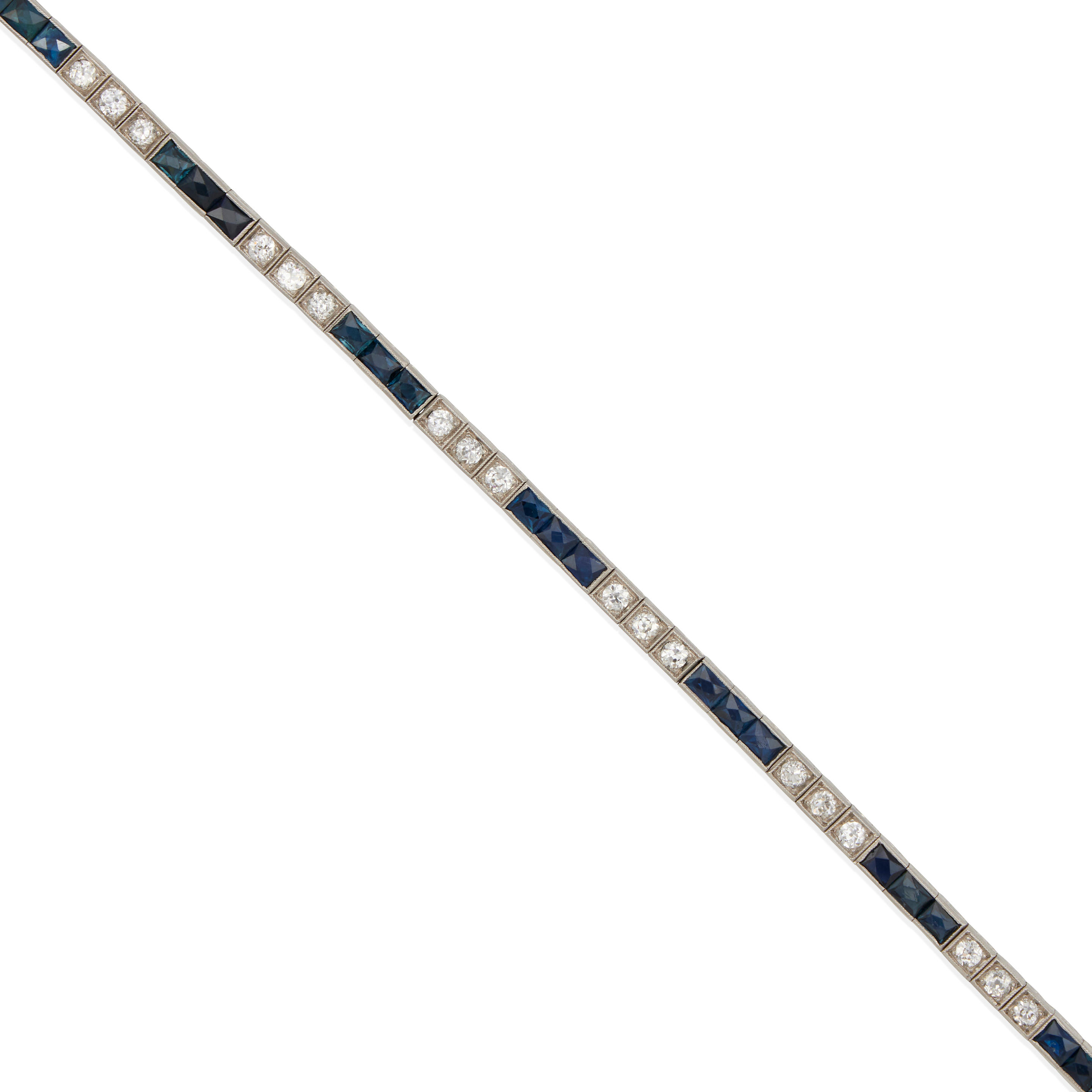 Appraisal: A PLATINUM DIAMOND AND SAPPHIRE BRACELET Platinum round diamonds weighing