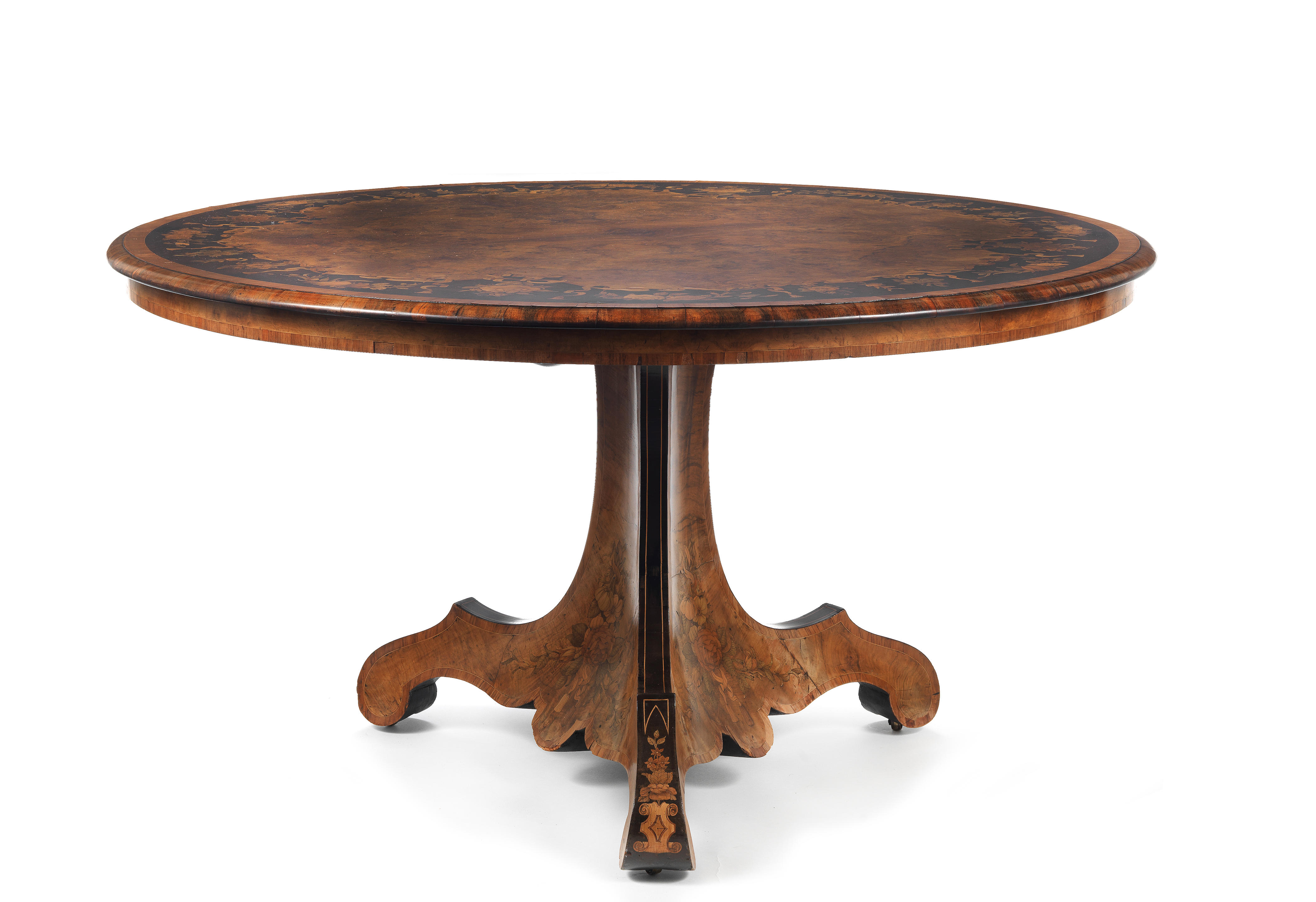 Appraisal: AN EARLY VICTORIAN WALNUT EBONISED TULIPWOOD CROSSBANDED SYCAMORE AND FRUITWOOD