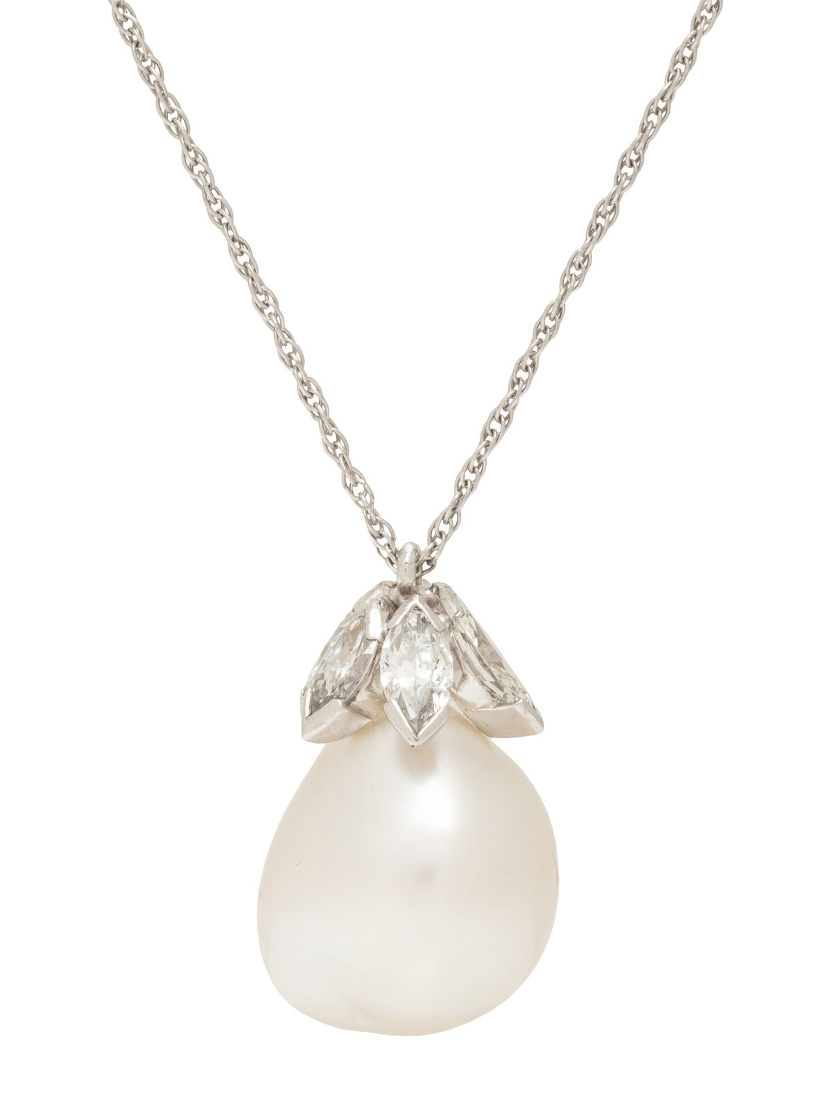 Appraisal: CULTURED BAROQUE SOUTH SEA PEARL AND DIAMOND PENDANT NECKLACE Cultured