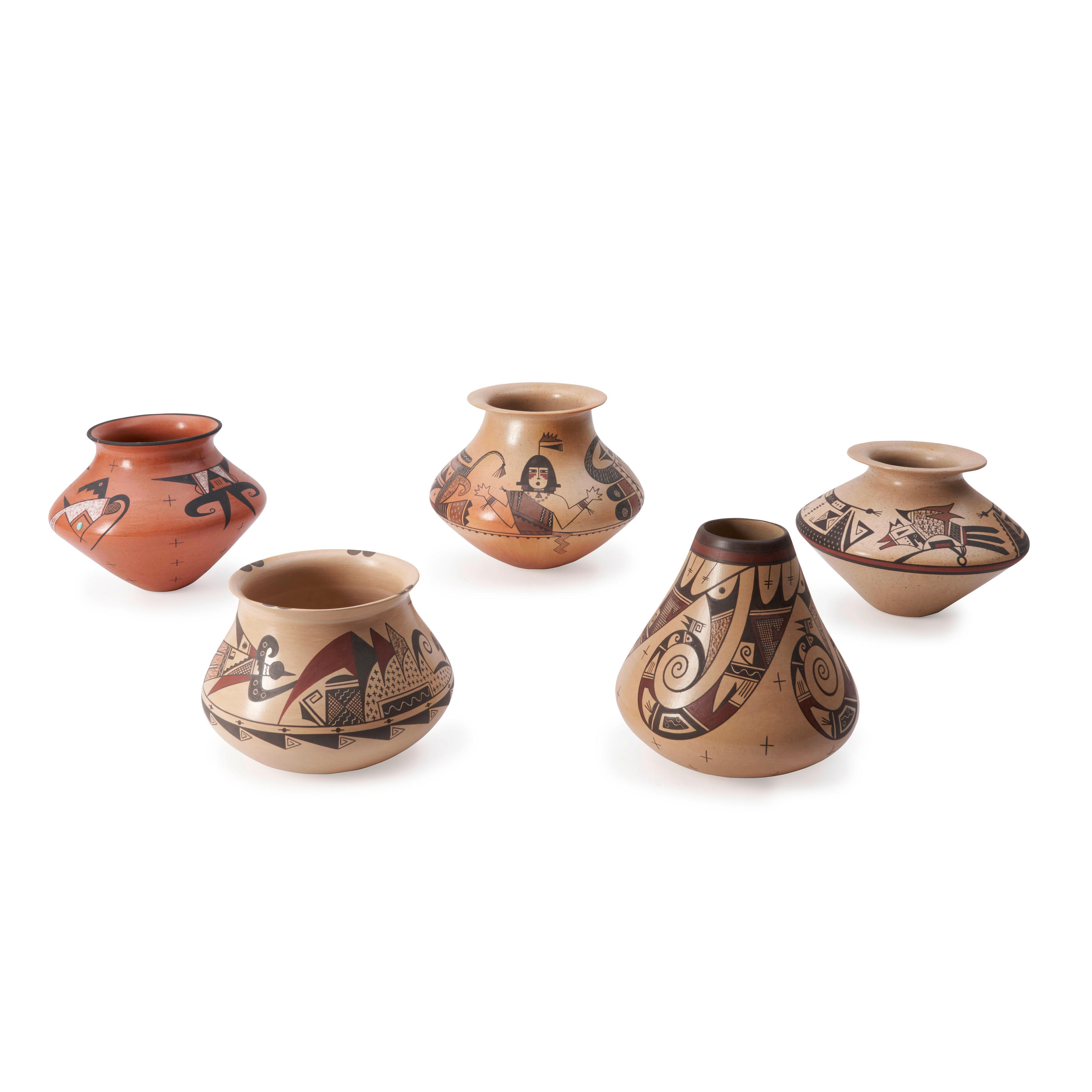 Appraisal: FIVE AGNES NAHSONHOYA POLYCHROME JARS Agnes Setalla Nahsonhoya Hopi b