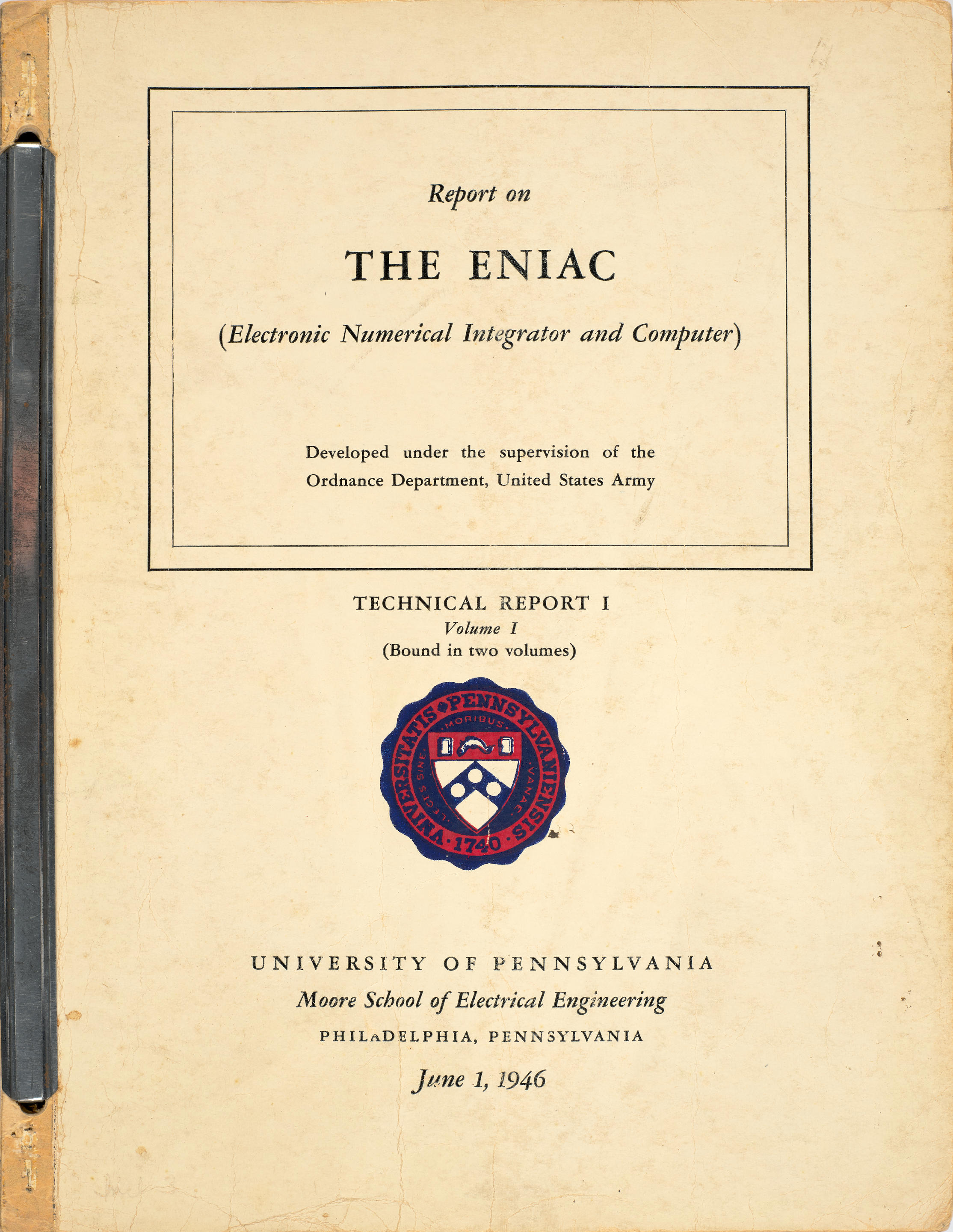 Appraisal: ENIAC TECHNICAL REPORTS Technical Reports in volumes GOLDSTINE ADELE K