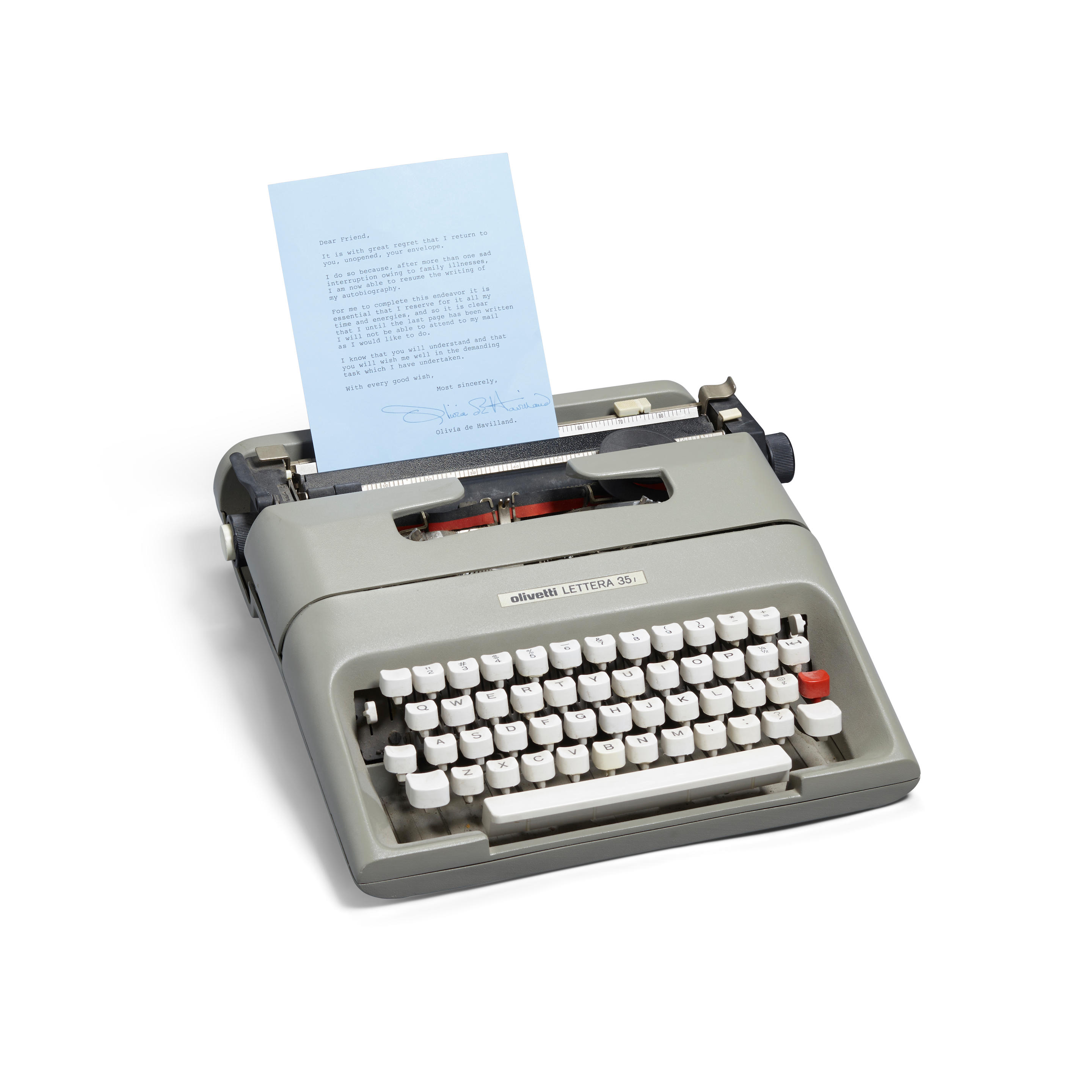 Appraisal: A PERSONAL TYPEWRITER USED BY OLIVIA DE HAVILLAND IN HER