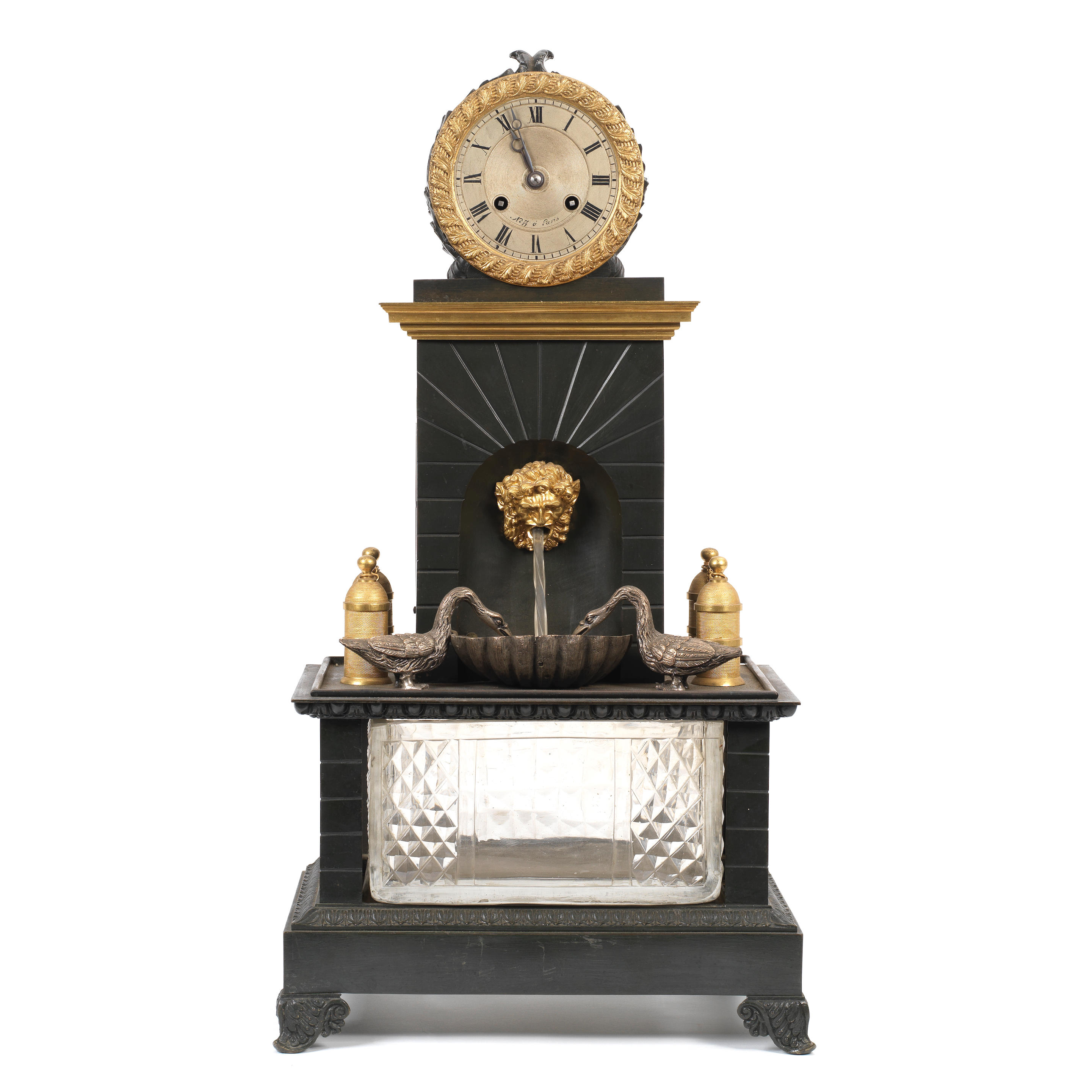 Appraisal: A CHARLES X PATINATED AND GILT BRONZE 'FOUNTAIN' AUTOMATA CLOCK