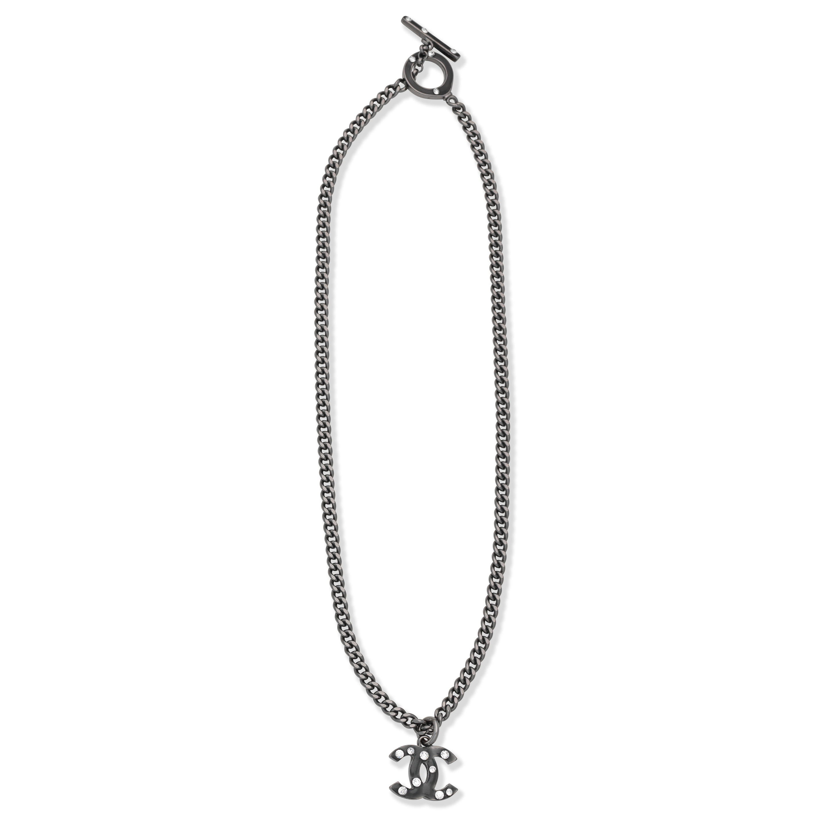 Appraisal: CHANEL A RHINESTONE AND RESIN CC CHAIN NECKLACE Autumn Dark