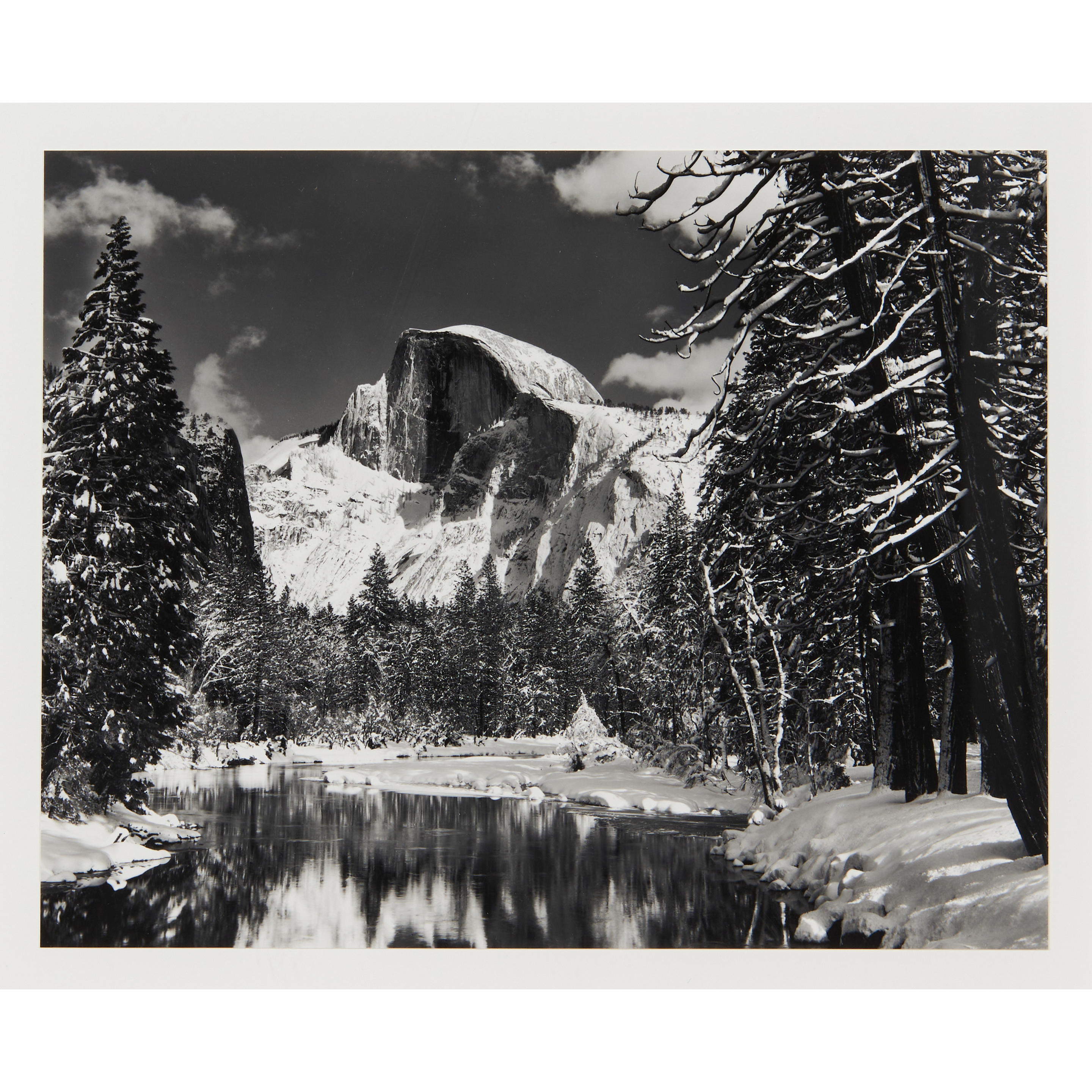 Appraisal: ANSEL ADAMS - Half Dome Merced River Winter Yosemite National