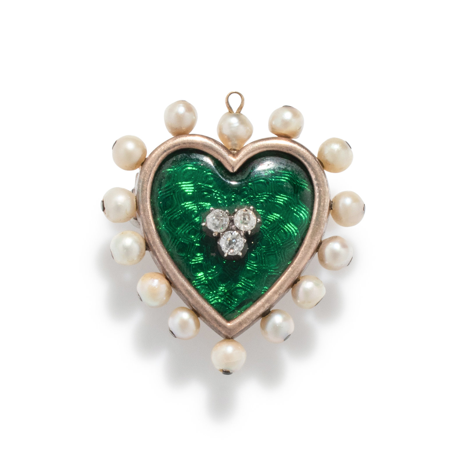 Appraisal: VICTORIAN DIAMOND PEARL AND ENAMEL HEART PENDANT BROOCH Consisting of